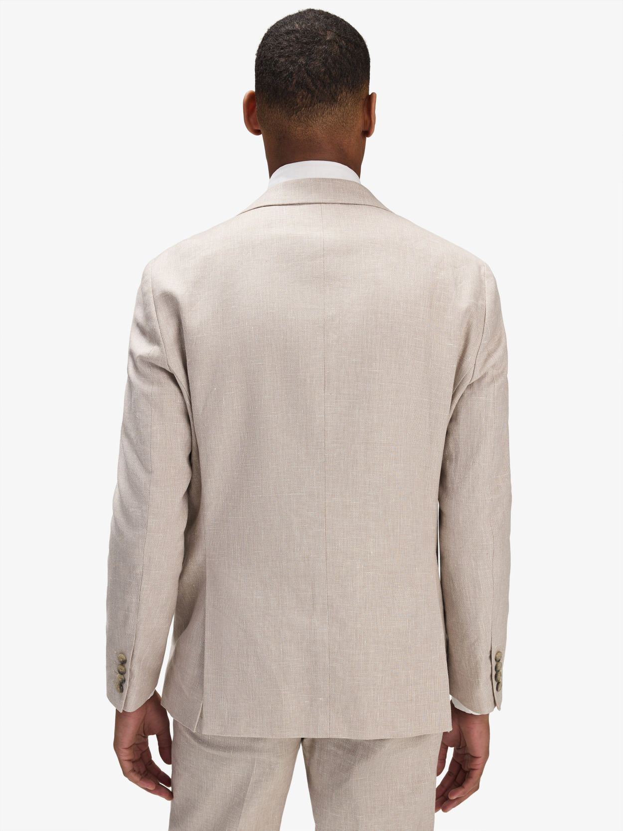 Image number 4 for product Beige Zweireihiger Leinen Baumwolle Anzug mit Hemd