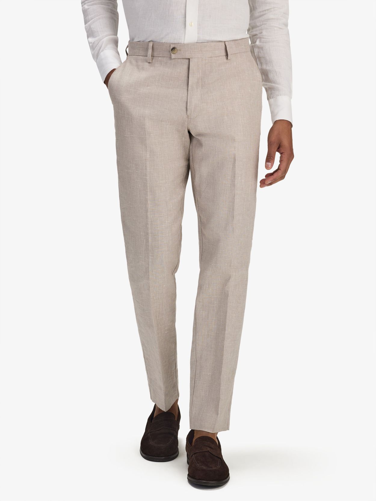 Image number 7 for product Beige Zweireihiger Leinen Baumwolle Anzug mit Hemd
