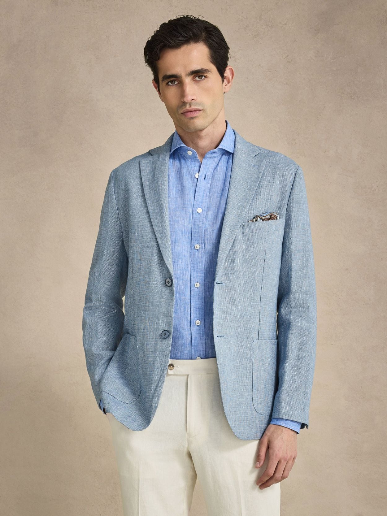 Image number 2 for product Light Blue & Sand Linen Suit