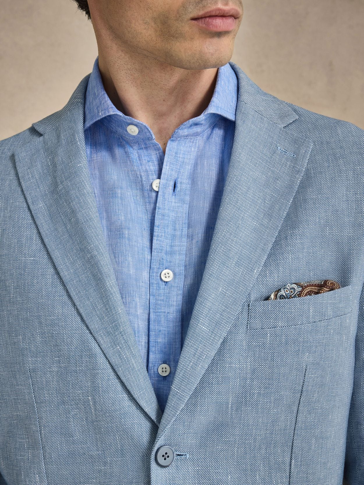 Image number 3 for product Light Blue & Sand Linen Suit