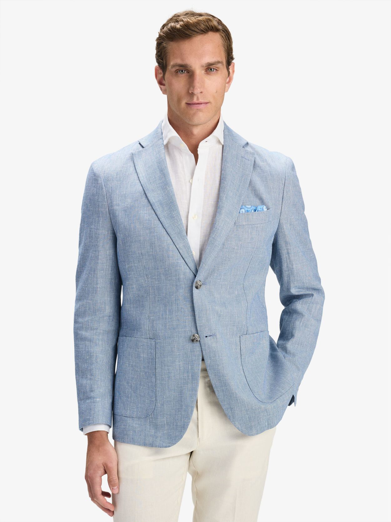 Image number 3 for product Light Blue & Sand Linen Cotton Suit with Shirt