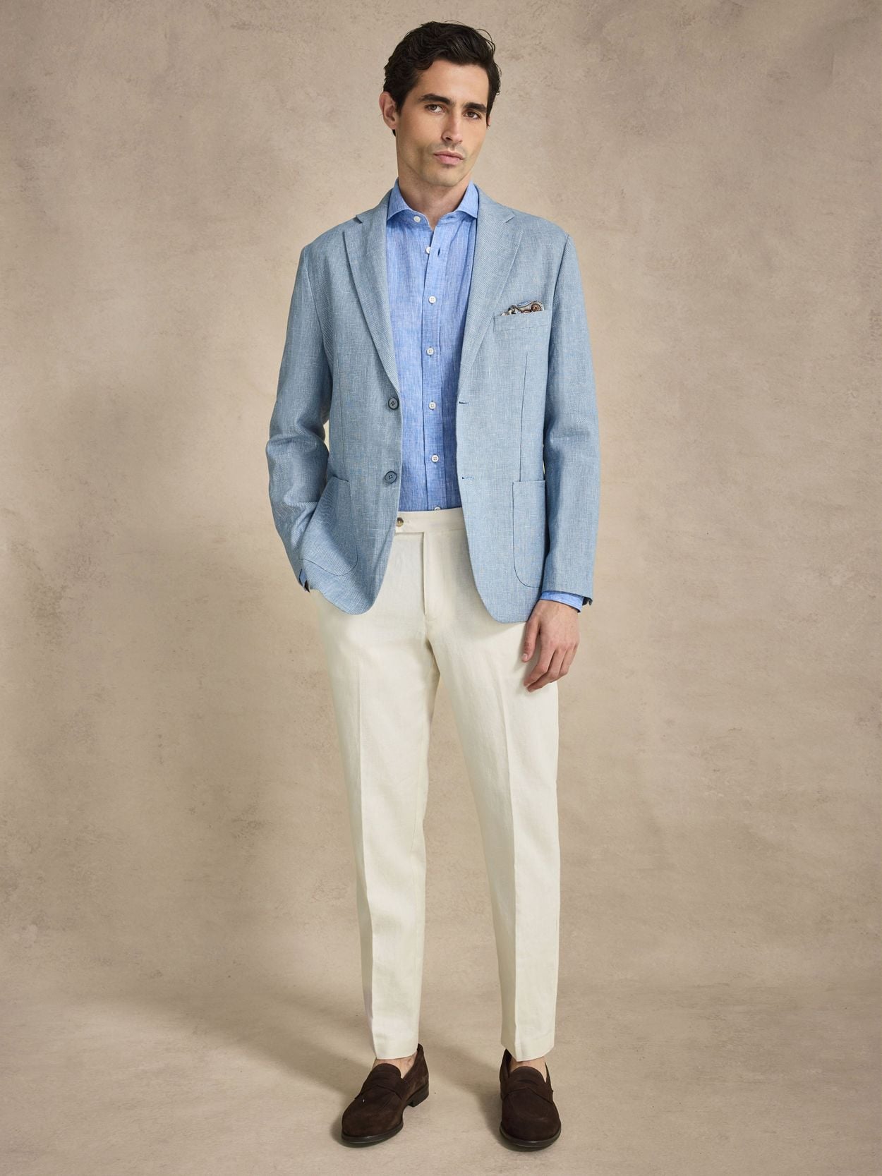 Image number 1 for product Light Blue & Sand Linen Suit
