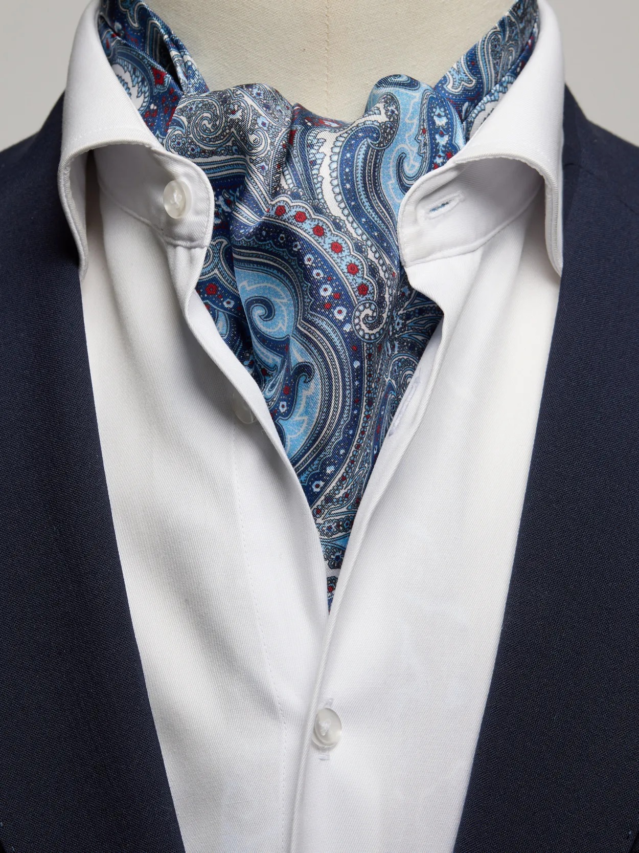 Blue Silk Double Pointed Ascot Paisley