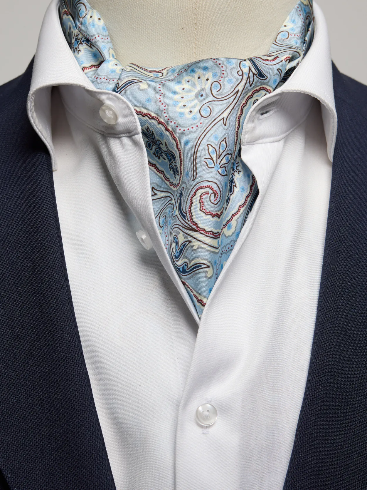 Blue Silk Double Pointed Ascot Paisley