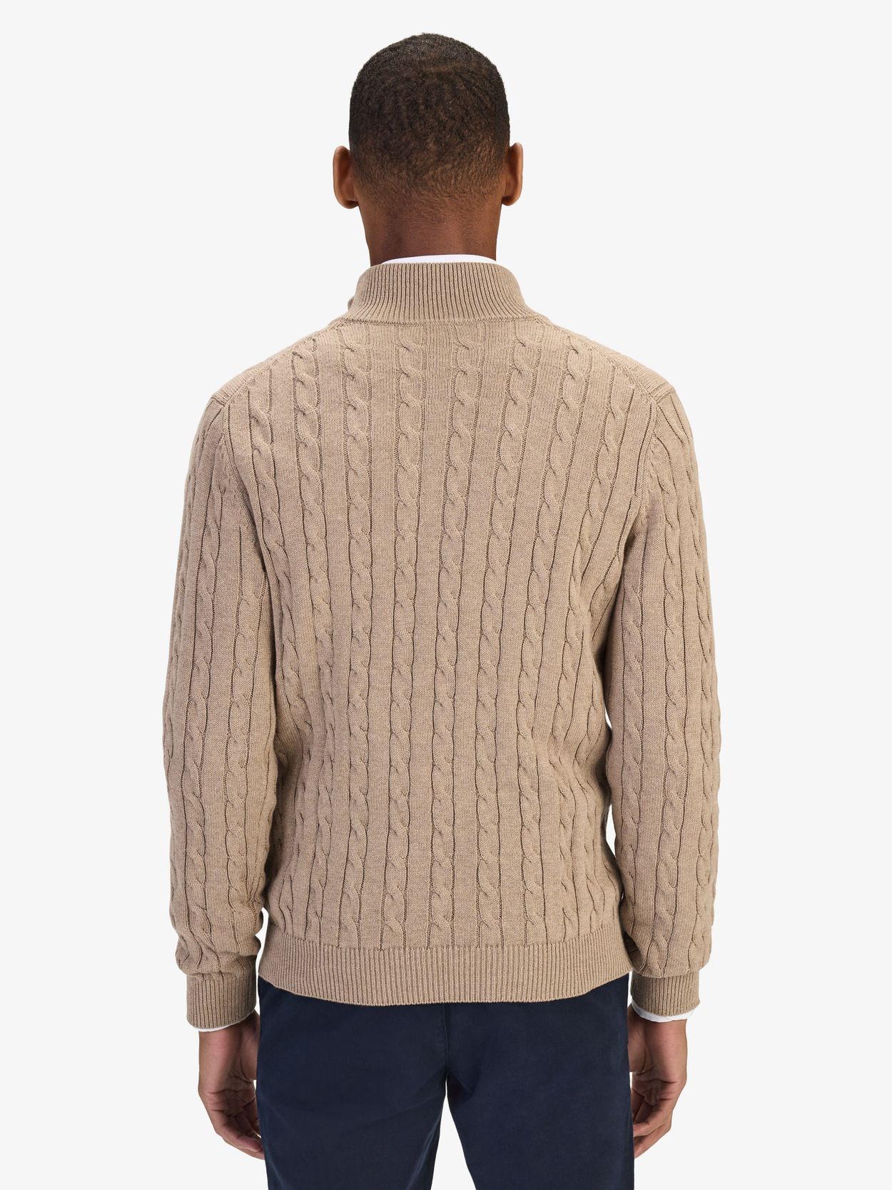 Sand Half Zip Sweater Regular Fit - Cotton Cable Knitted - Buy 