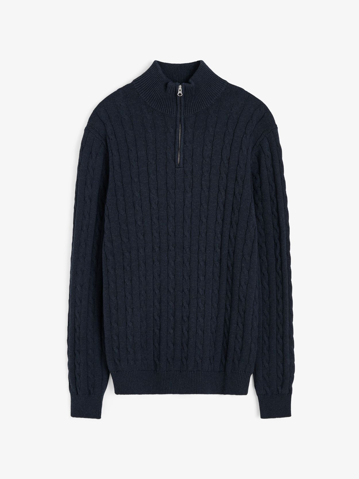 Blue Half Zip Sweater Regular Fit - Cotton Cable Knitted - Buy 