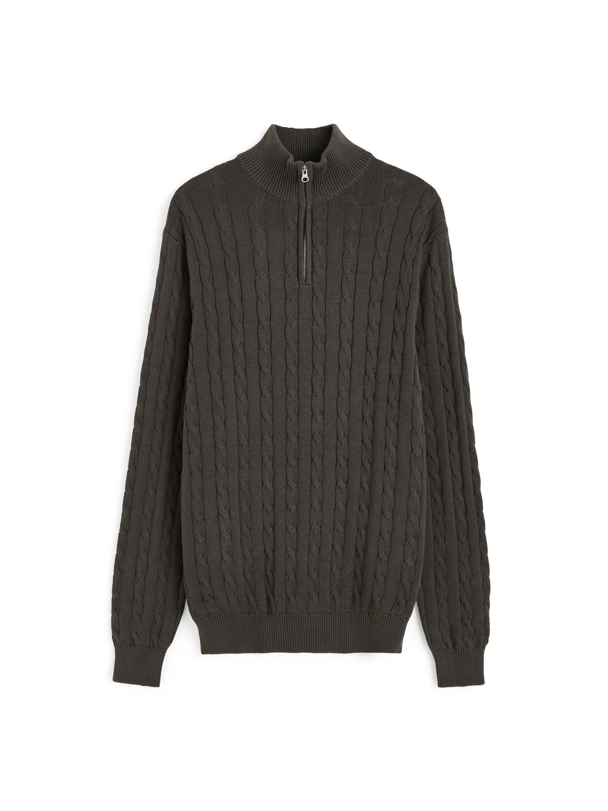 Green Half Zip Sweater Regular Fit - Cotton Cable Knitted - Buy 