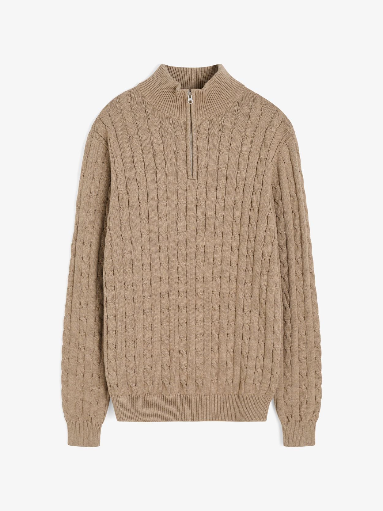 Sand Half Zip Sweater Regular Fit - Cotton Cable Knitted - Buy