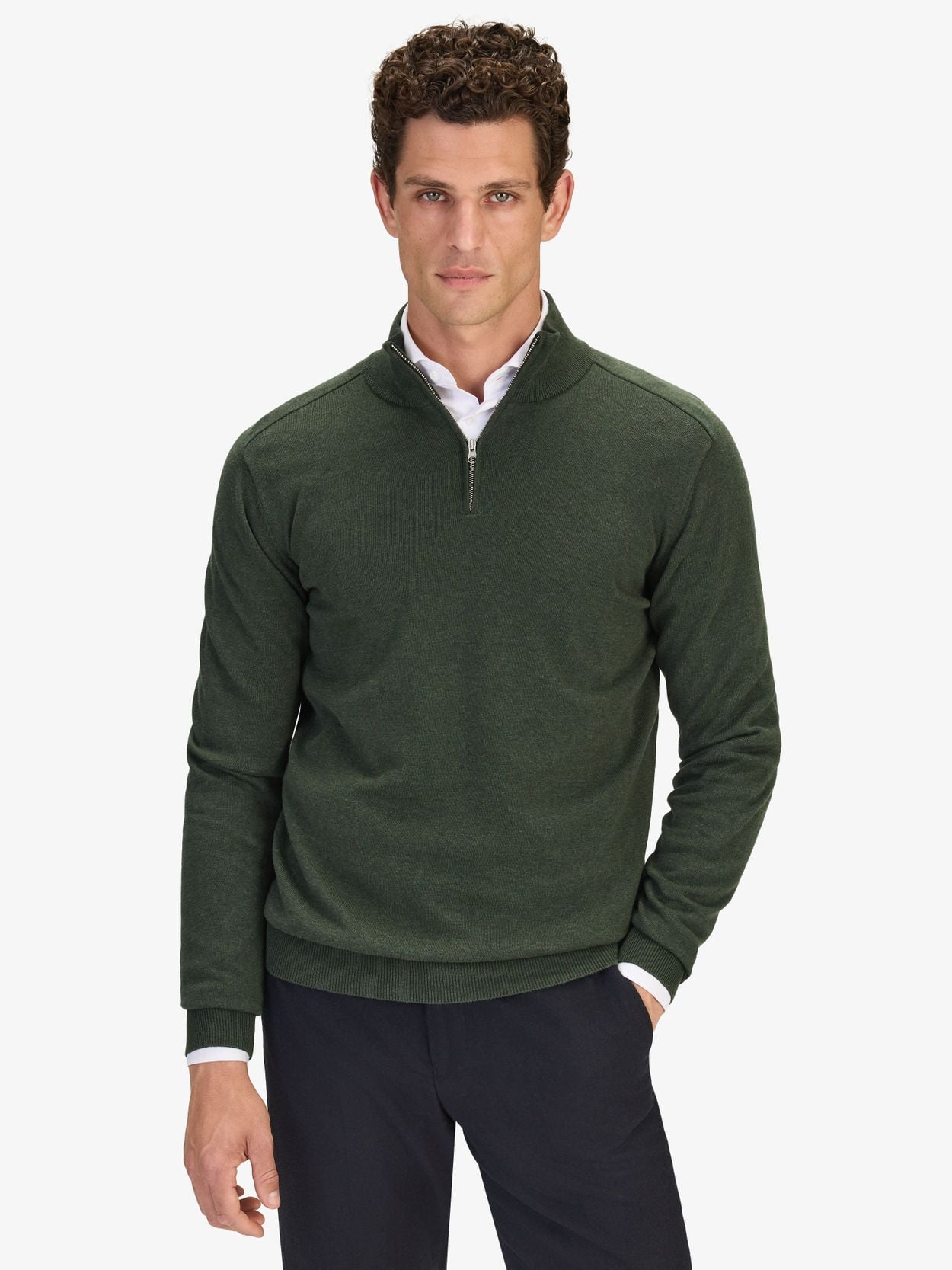 Green Half Zip Sweater Regular Fit - Cotton Half Zip - Buy online