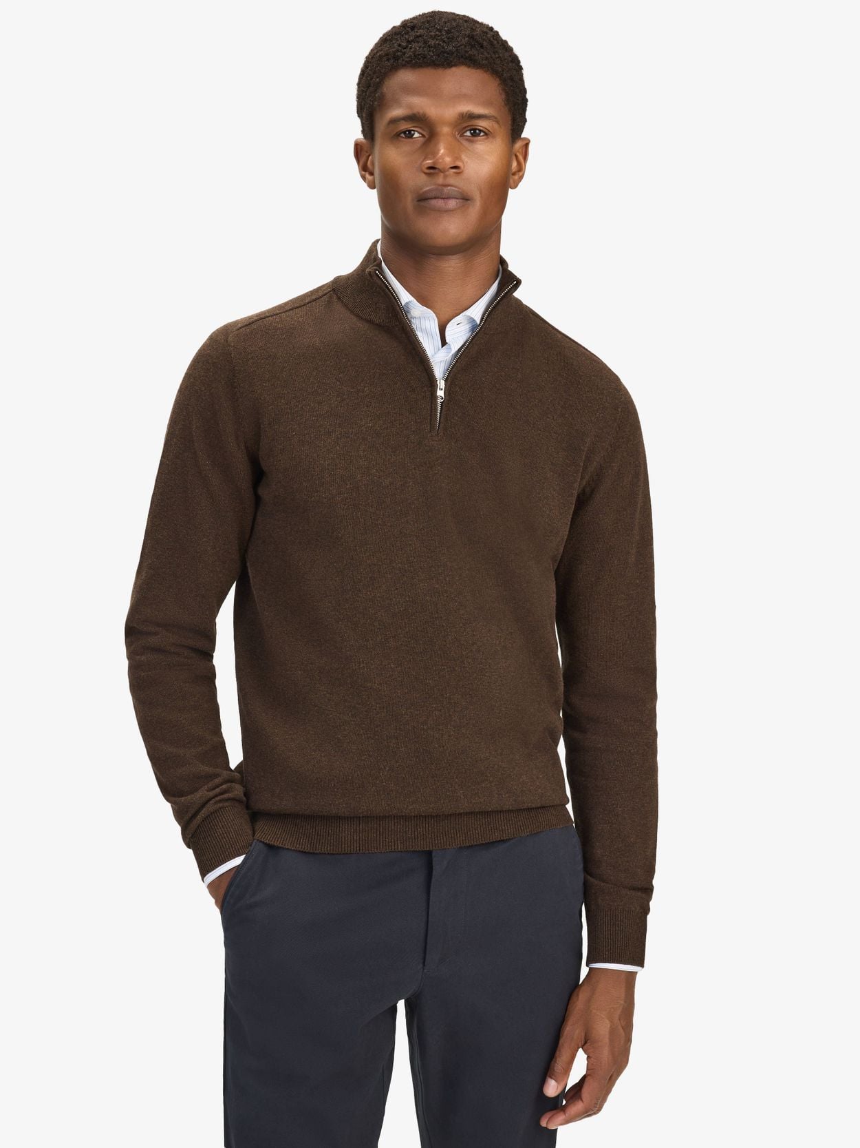 Dark Brown Half Zip Sweater Regular Fit - Cotton Half Zip - Buy