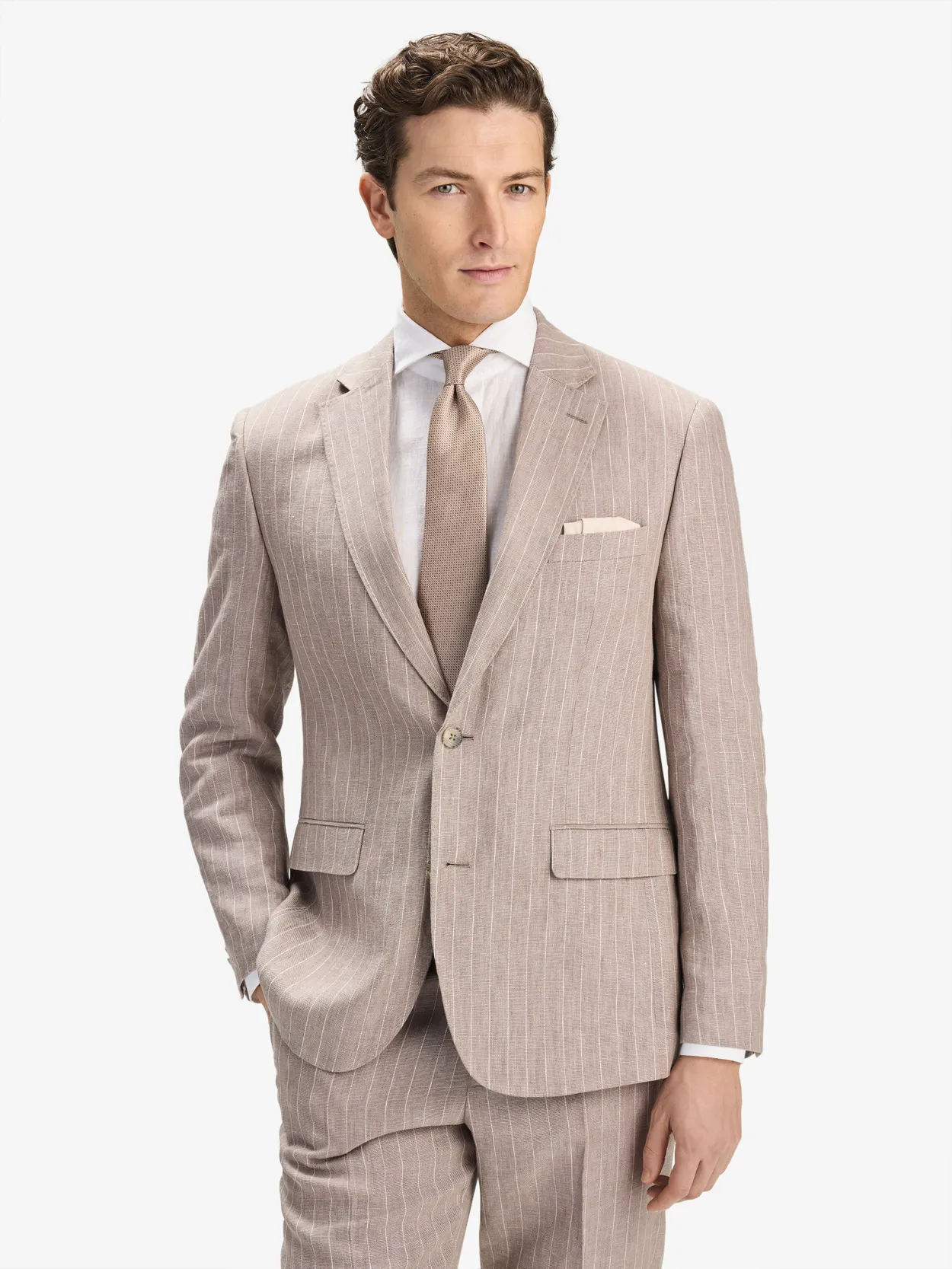 Image number 5 for product Taupe Pinstriped Suit Linen with Shirt