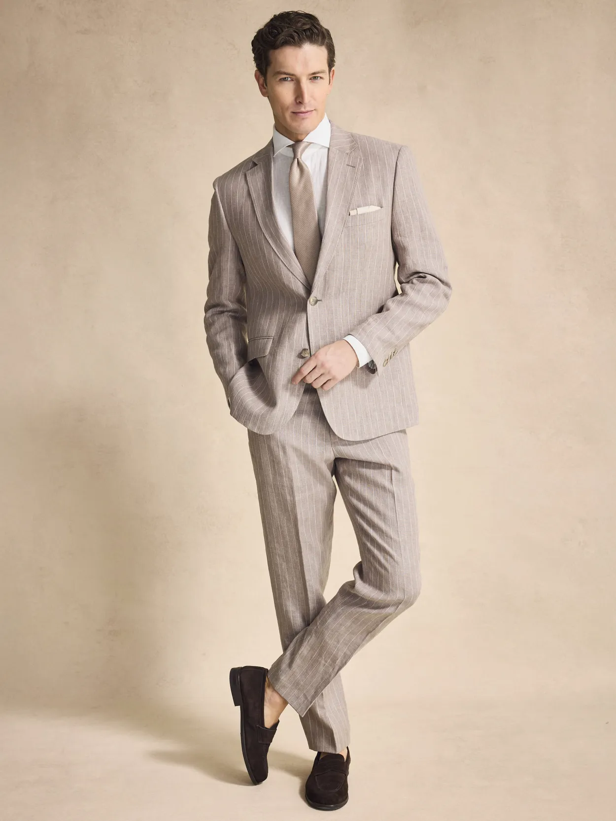 Image number 2 for product Taupe Pinstriped Suit Linen