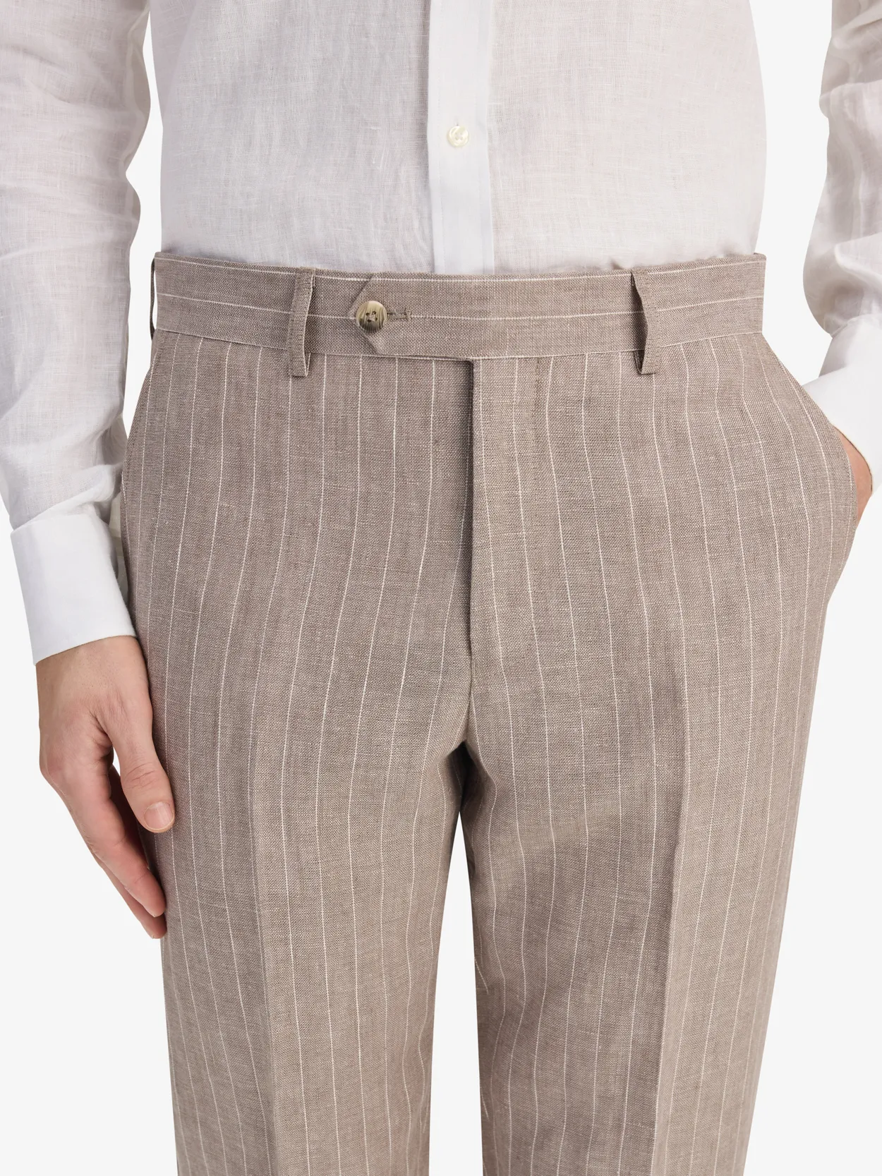 Image number 6 for product Taupe Pinstriped Suit Linen