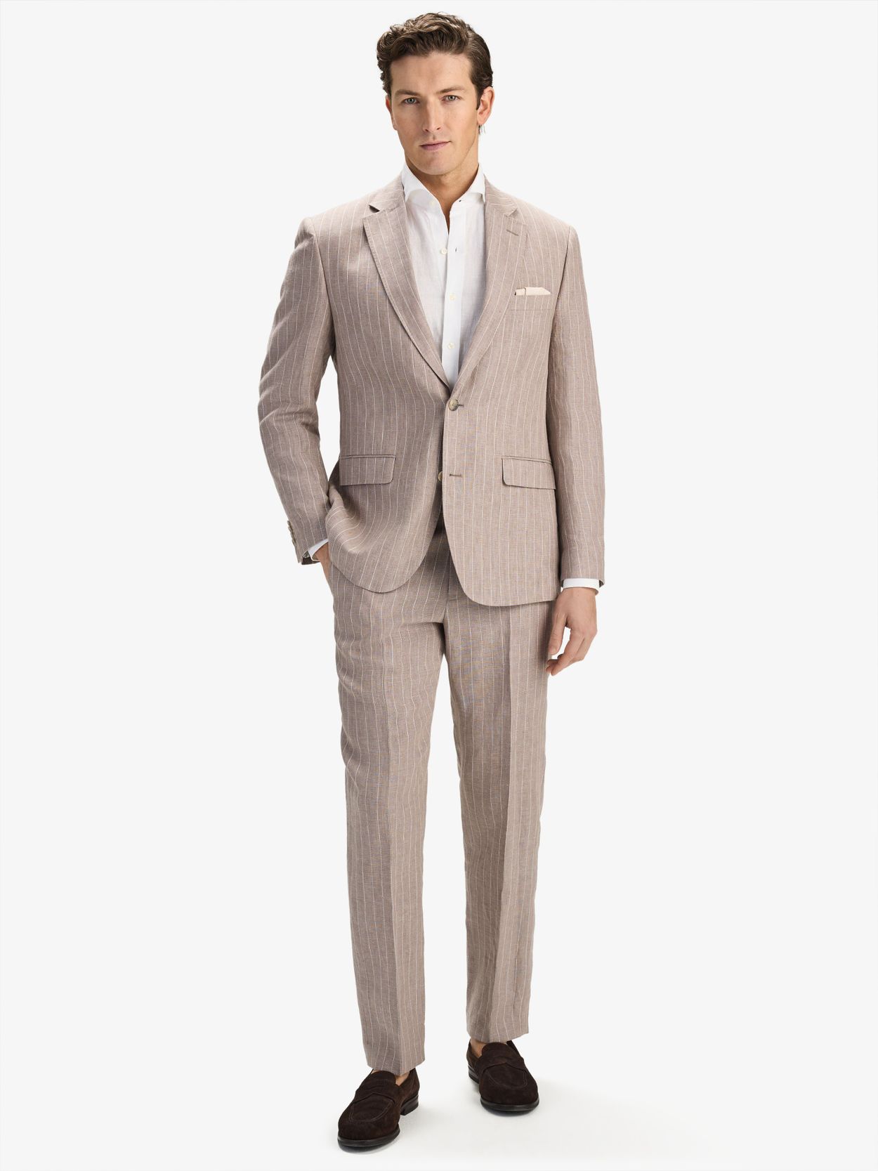 Image number 3 for product Taupe Pinstriped Suit Linen