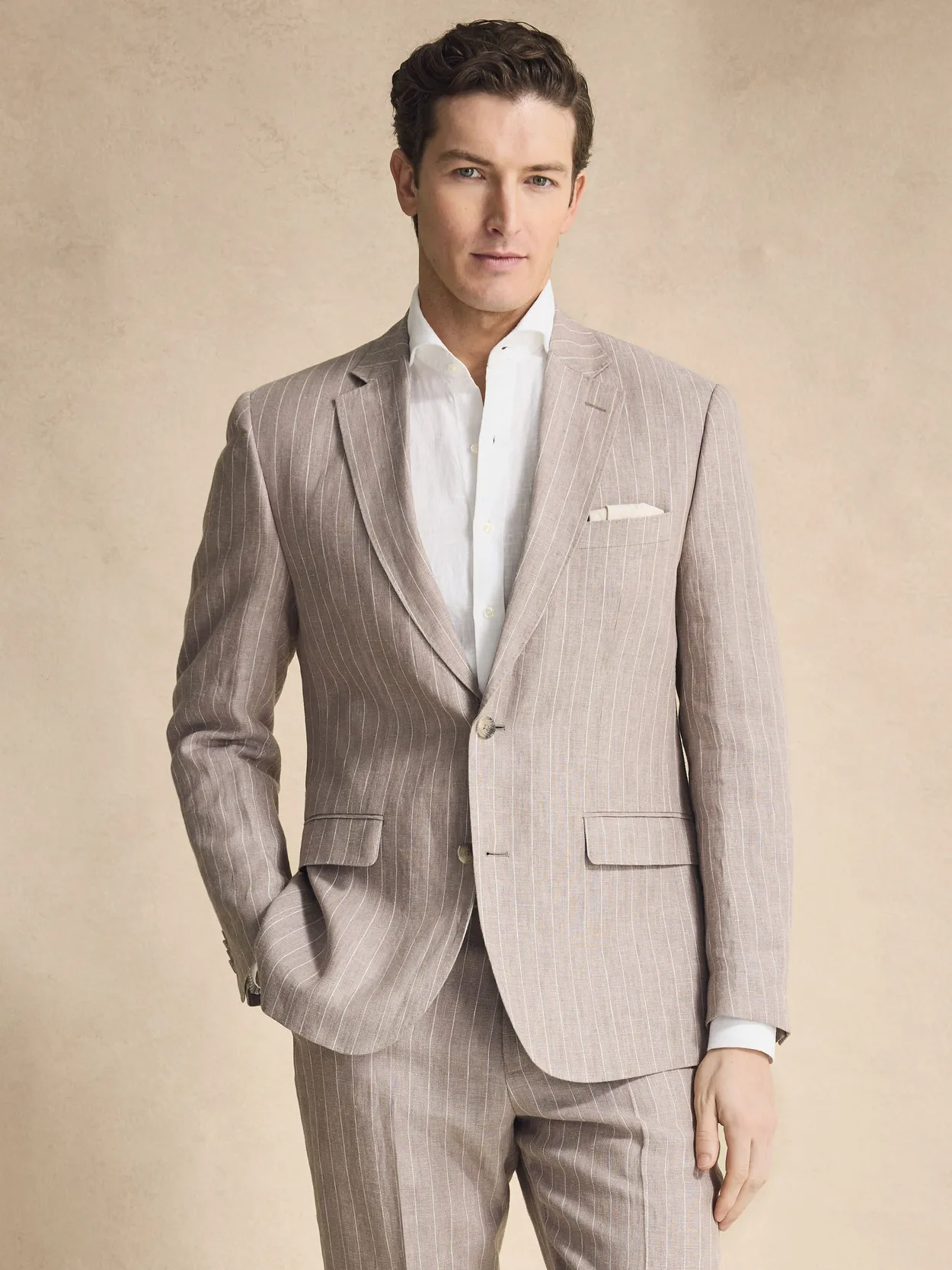 Taupe Pinstriped Suit Linen