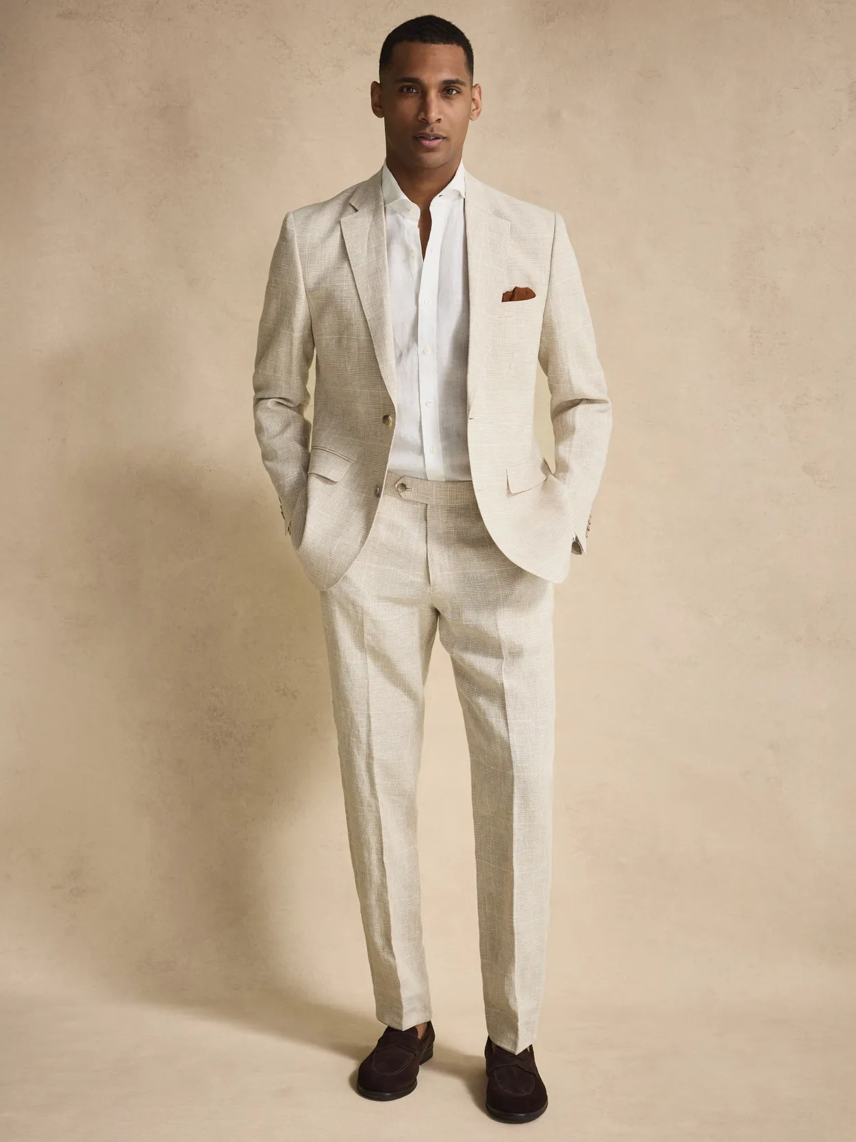 Image number 2 for product Beige Checked Suit Linen