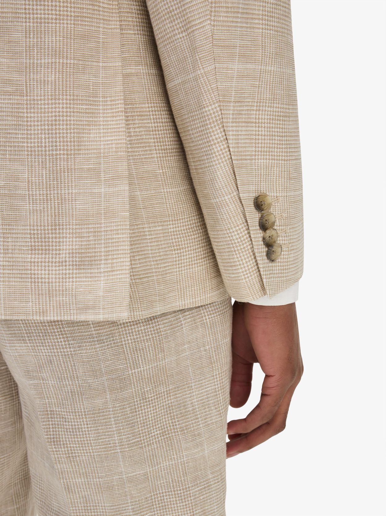 Image number 7 for product Beige Checked Suit Linen