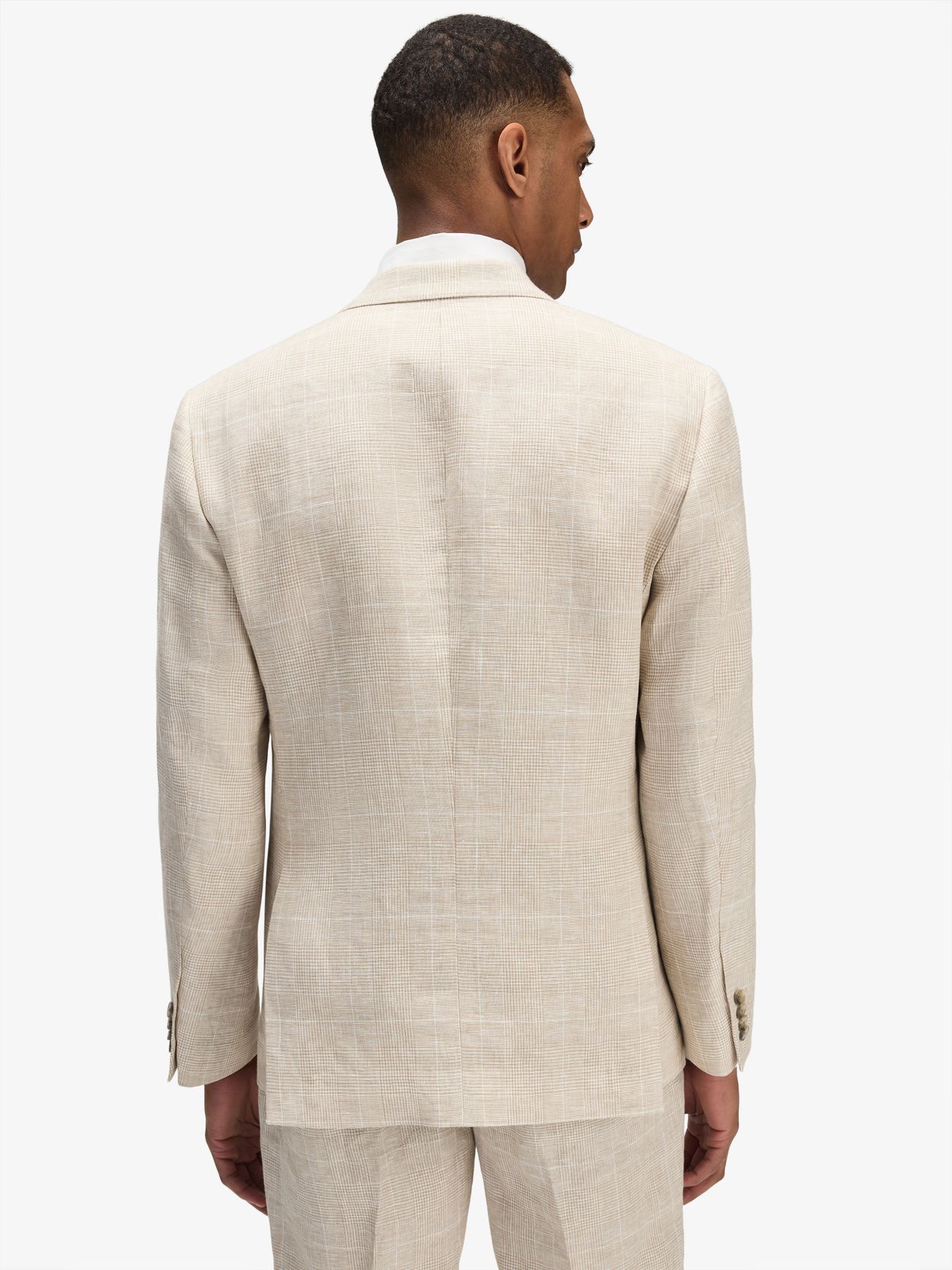 Image number 6 for product Beige Checked Suit Linen