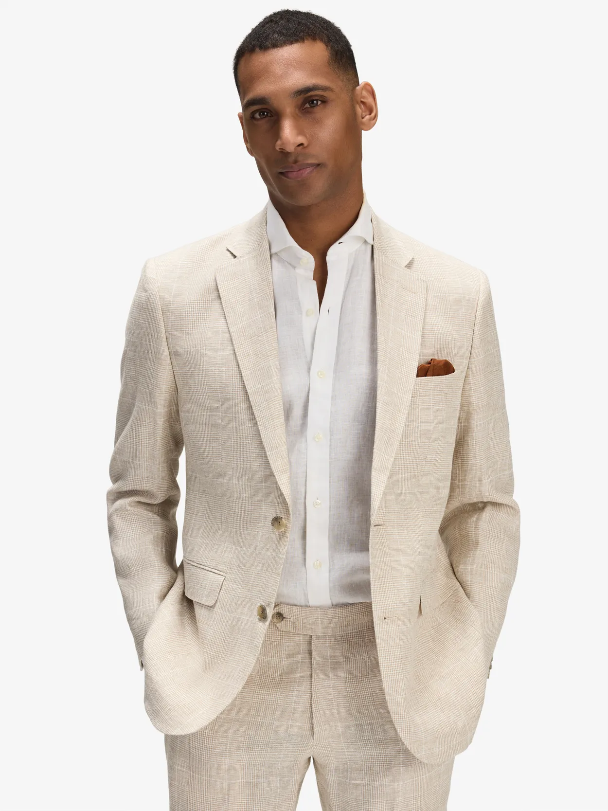 Image number 3 for product Beige Checked Suit Linen