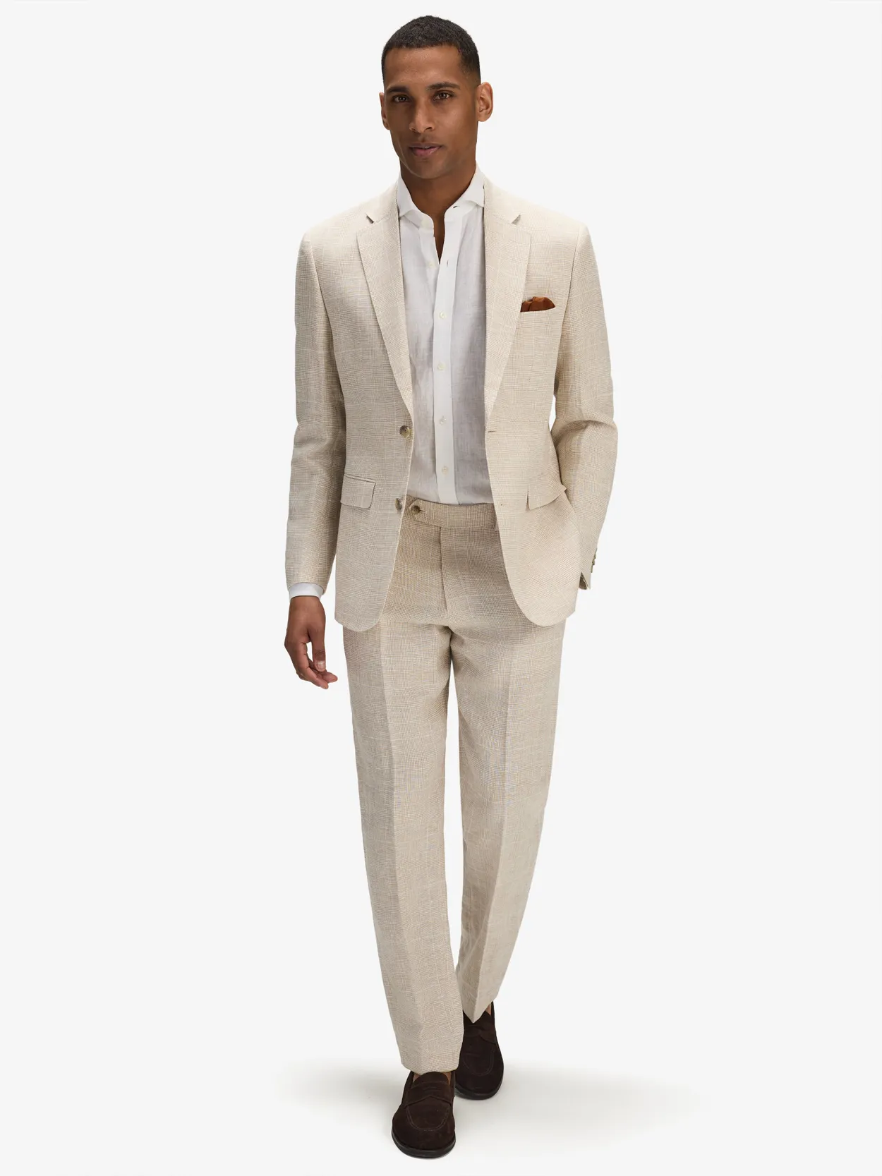 Image number 4 for product Beige Checked Suit Linen