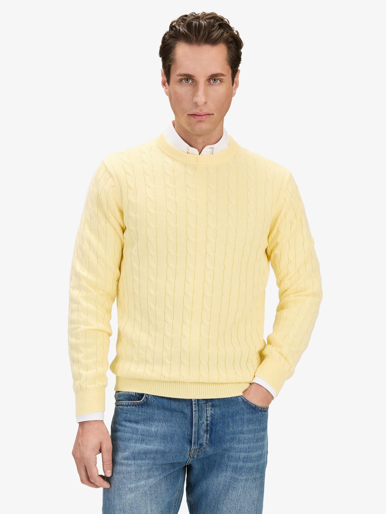 Pull Vintage Bentley - Manches Courtes Col Rond - Taille L - Jaune Motif Floral - Occasion Très Bon état