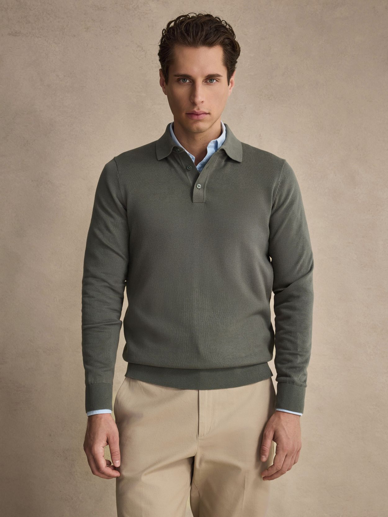 green dress shirt grey pants Spread Collar Dress Shirt in Sky/Green Graph Check Poplin main image 0