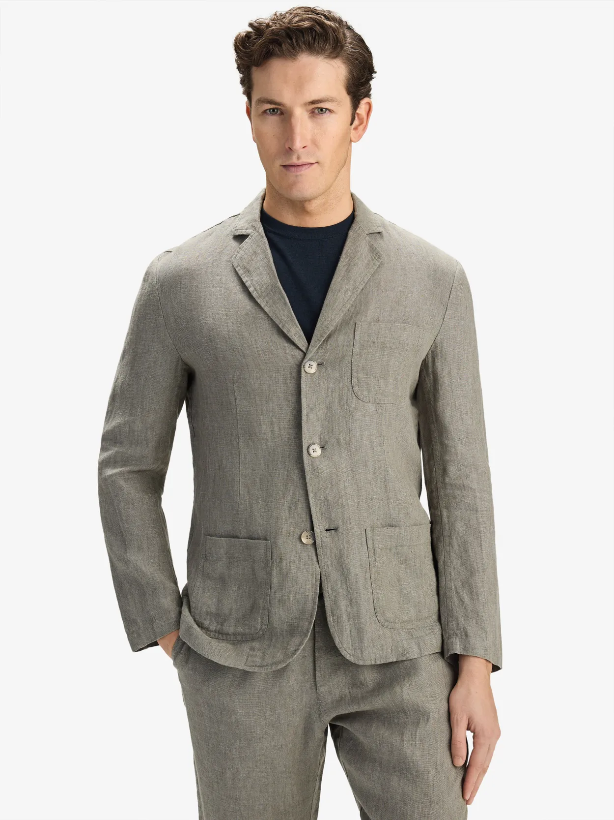 Green Casual Fit Linen Suit