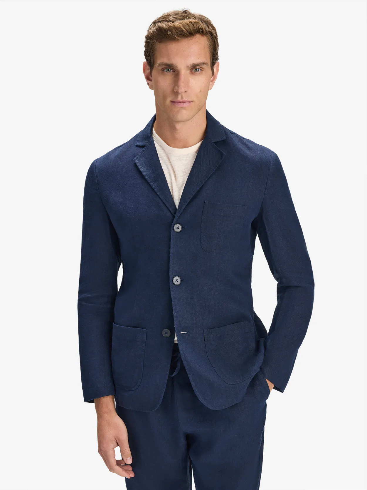 Navy Blue Casual Fit Linen Suit