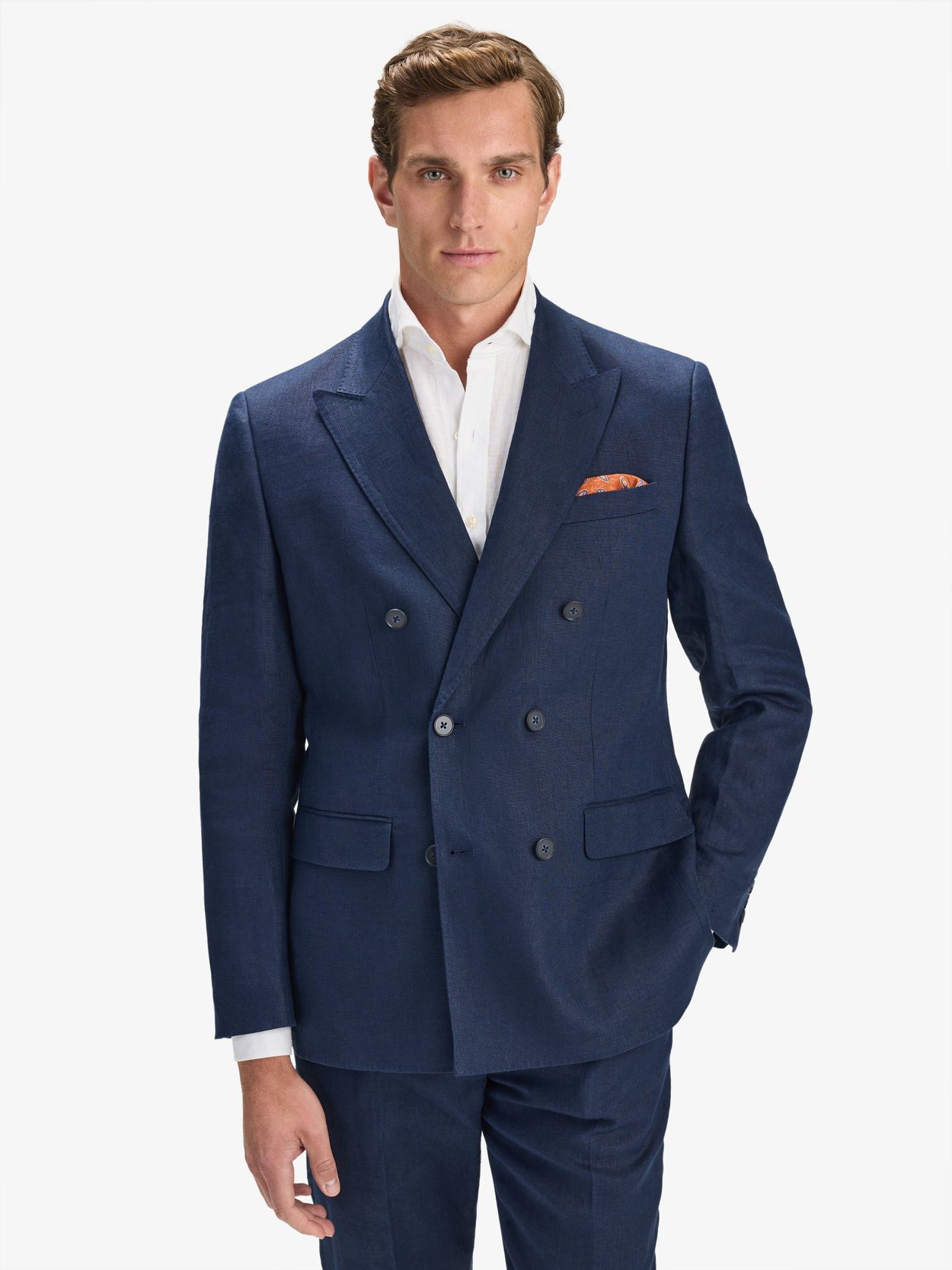 Image number 3 for product Marineblauer Doppelreihiger Leinenanzug mit Hemd