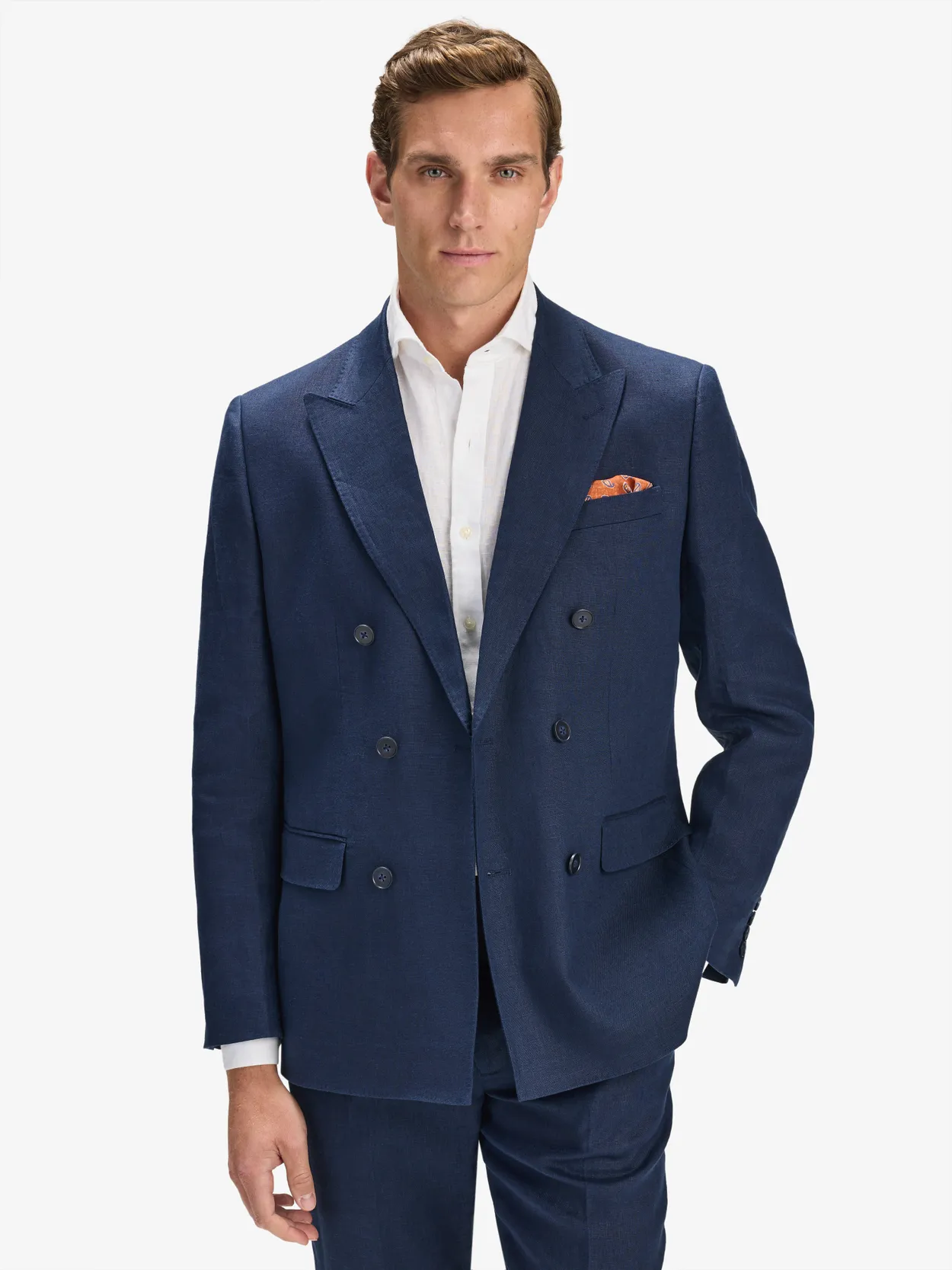 Image number 7 for product Navy Blue Double Breasted Linen Suit