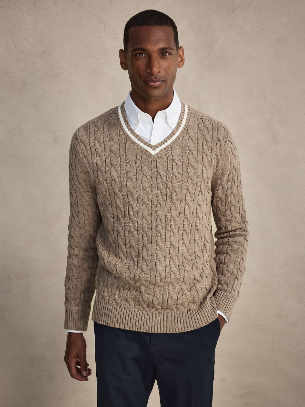 Men's Cotton Cable Knit V-Neck Sweater - Buy online | John Henric