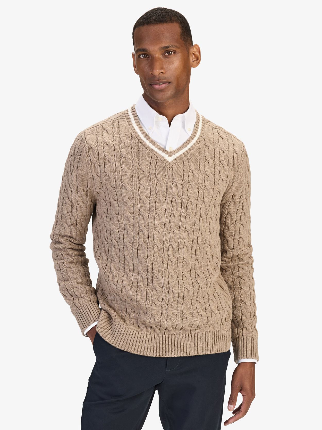 Men's Cotton Cable Knit V-Neck Sweater - Buy online | John Henric