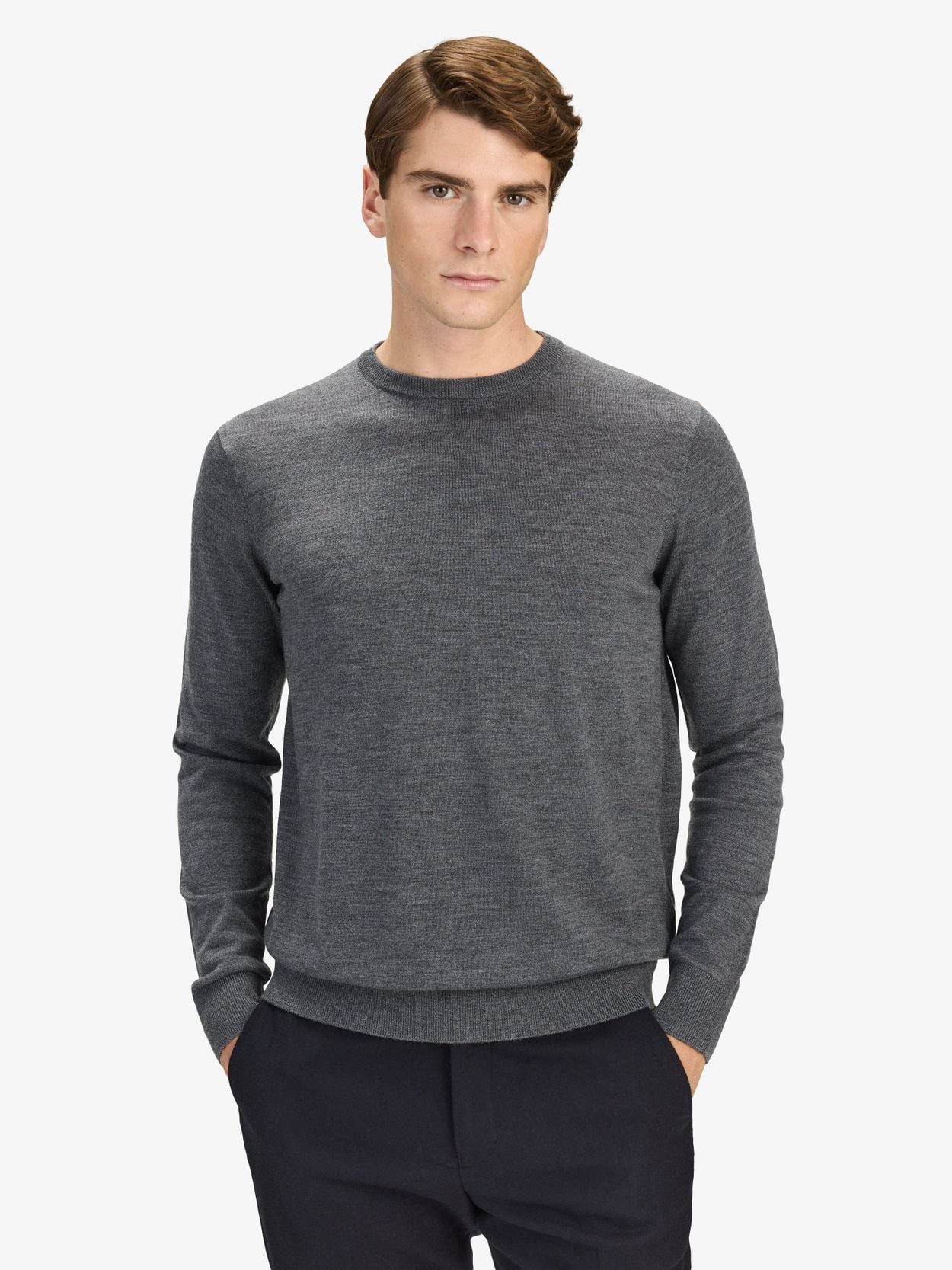 Grey Sweater - Merino Wool Crew Neck - Buy online | John Henric