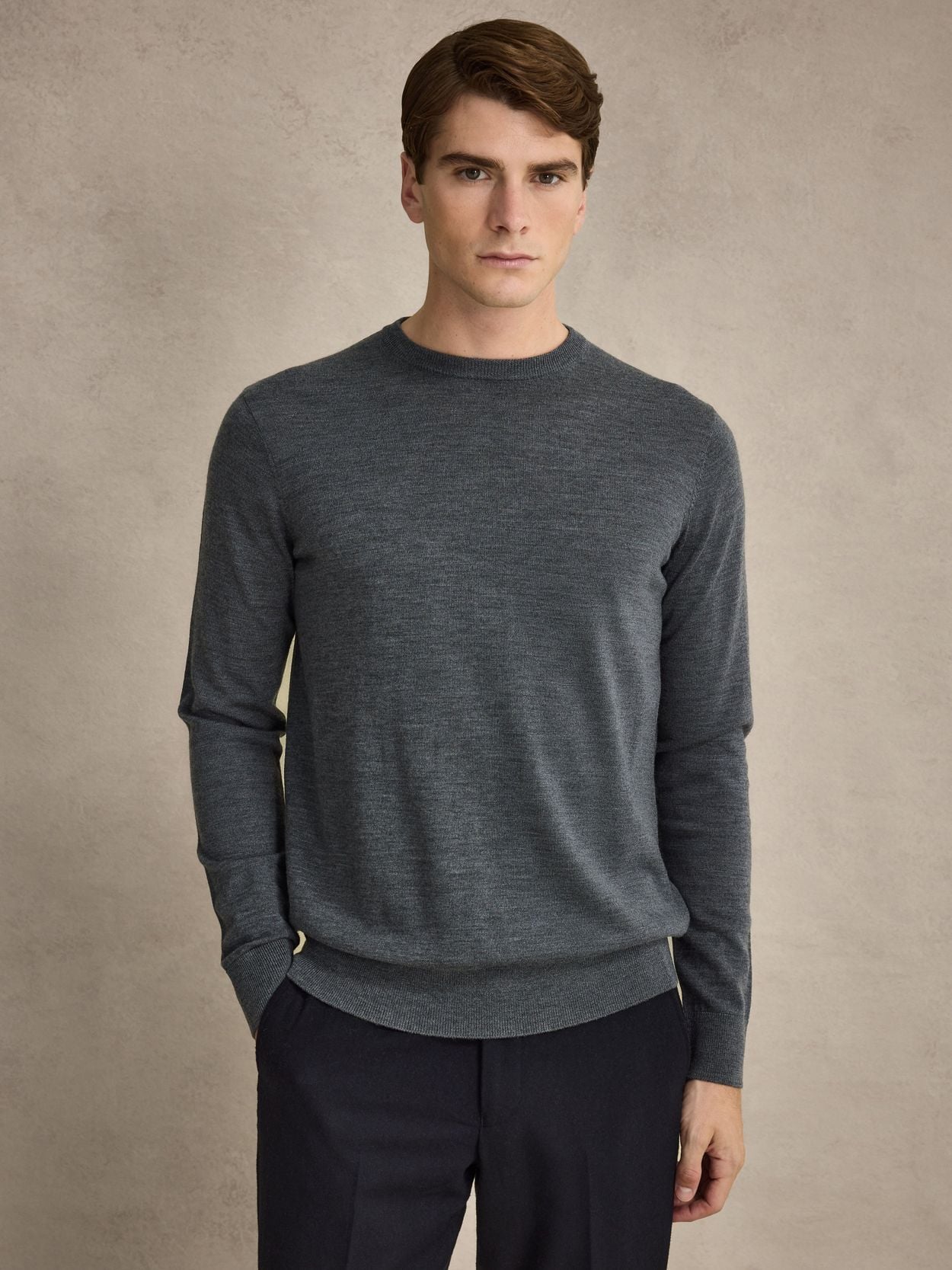 エンノイ　ennoy MERINO WOOL SWEATER ( GRAY) S Grey Sweater - Merino Wool Crew Neck - Buy online | John Henric