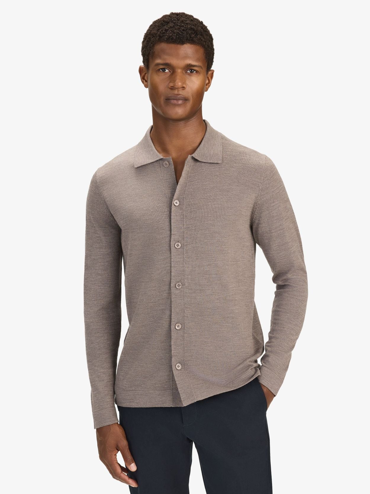 Taupe Cardigan Regular Fit - Men's merino wool cardigan - Buy