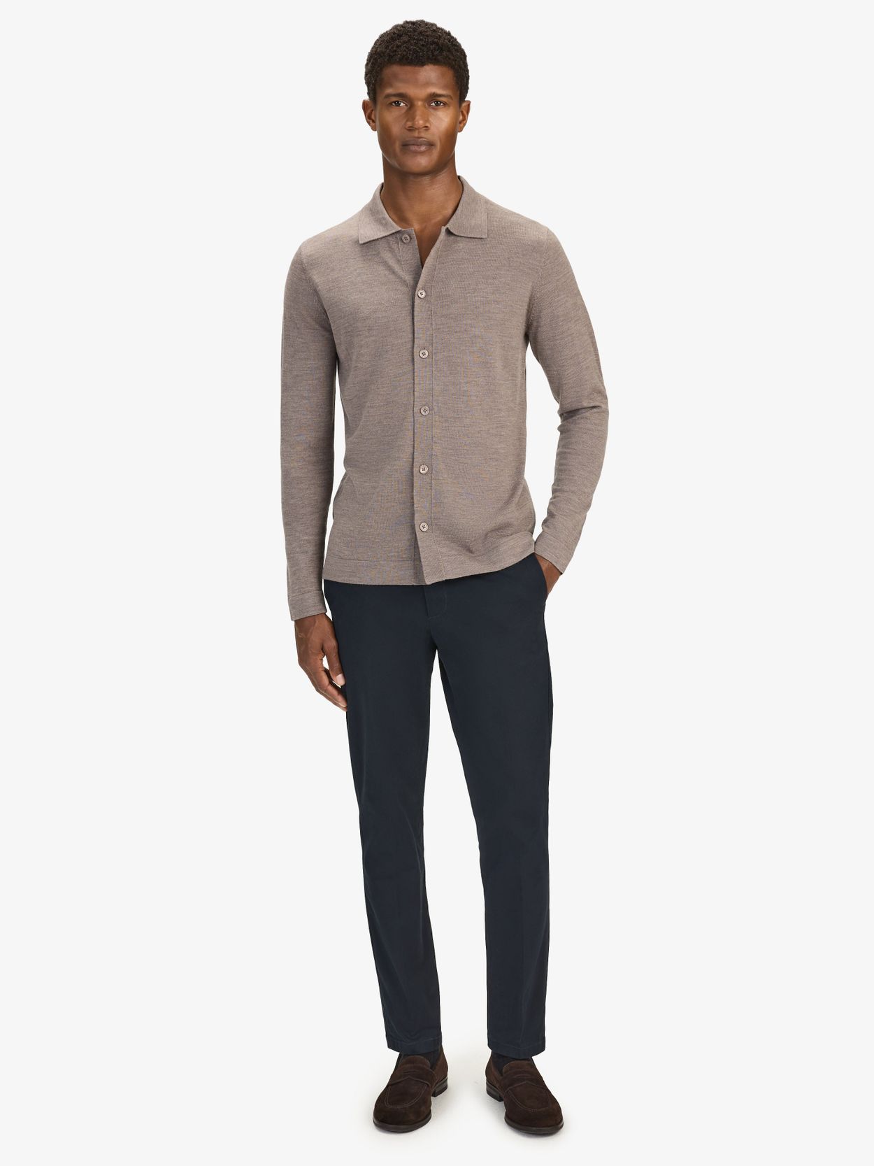 Taupe Cardigan Regular Fit - Men's merino wool cardigan - Buy