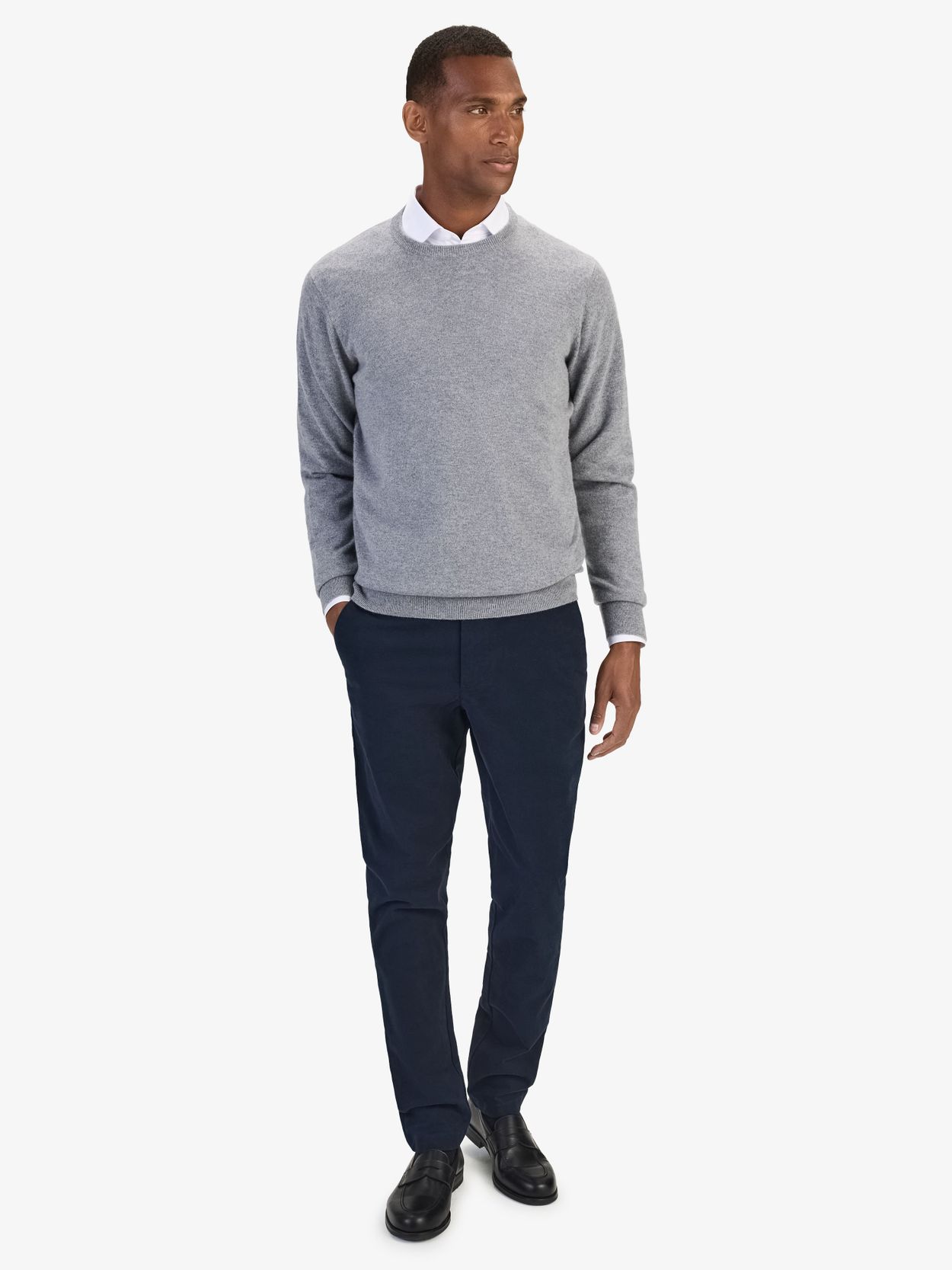 slim fit dress slacks Men's Grey Sweater with White Collared Shirt 2XL