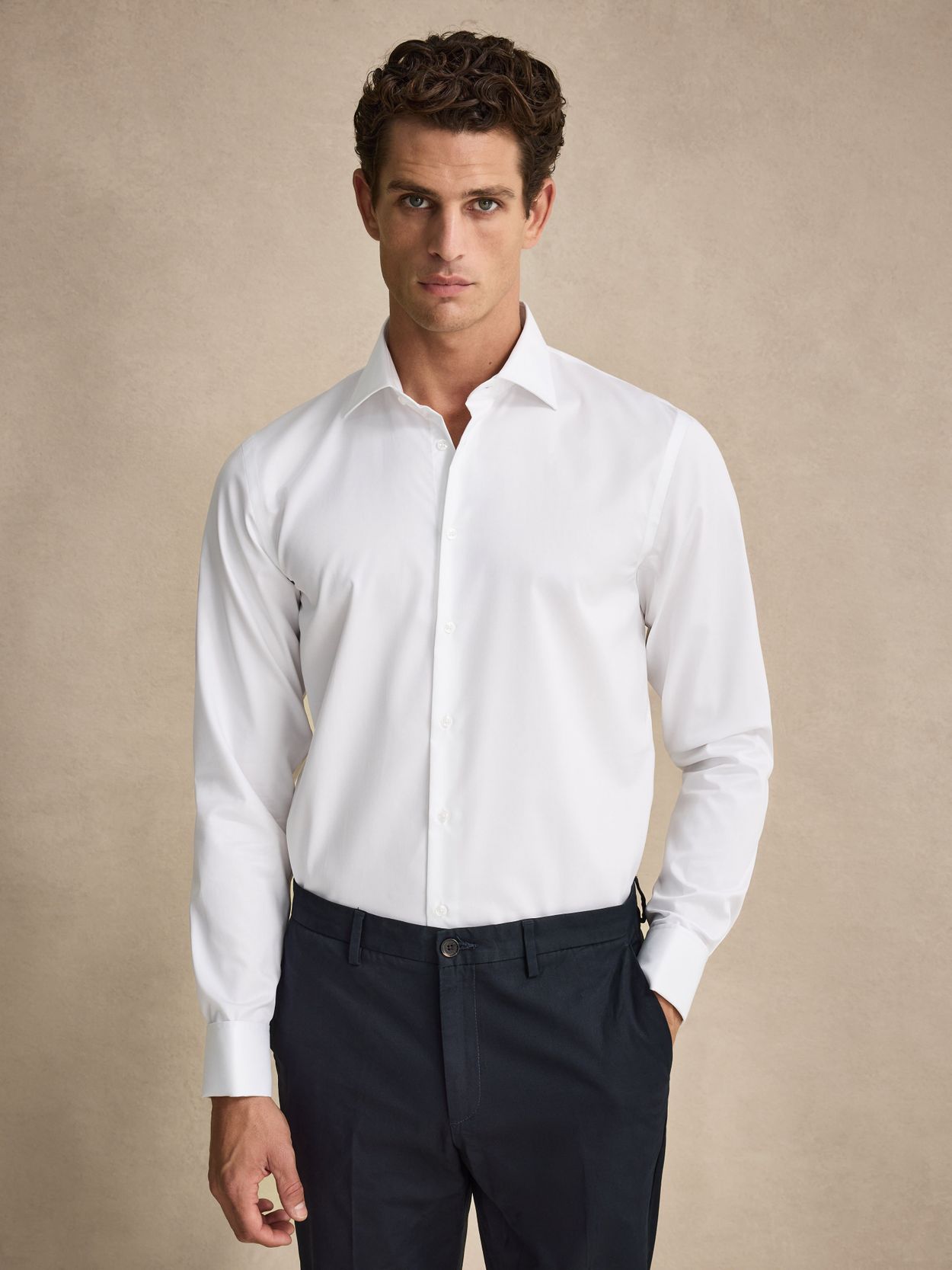 White Double Cuff Shirt - Cotton Twill Slim Fit - Buy online 