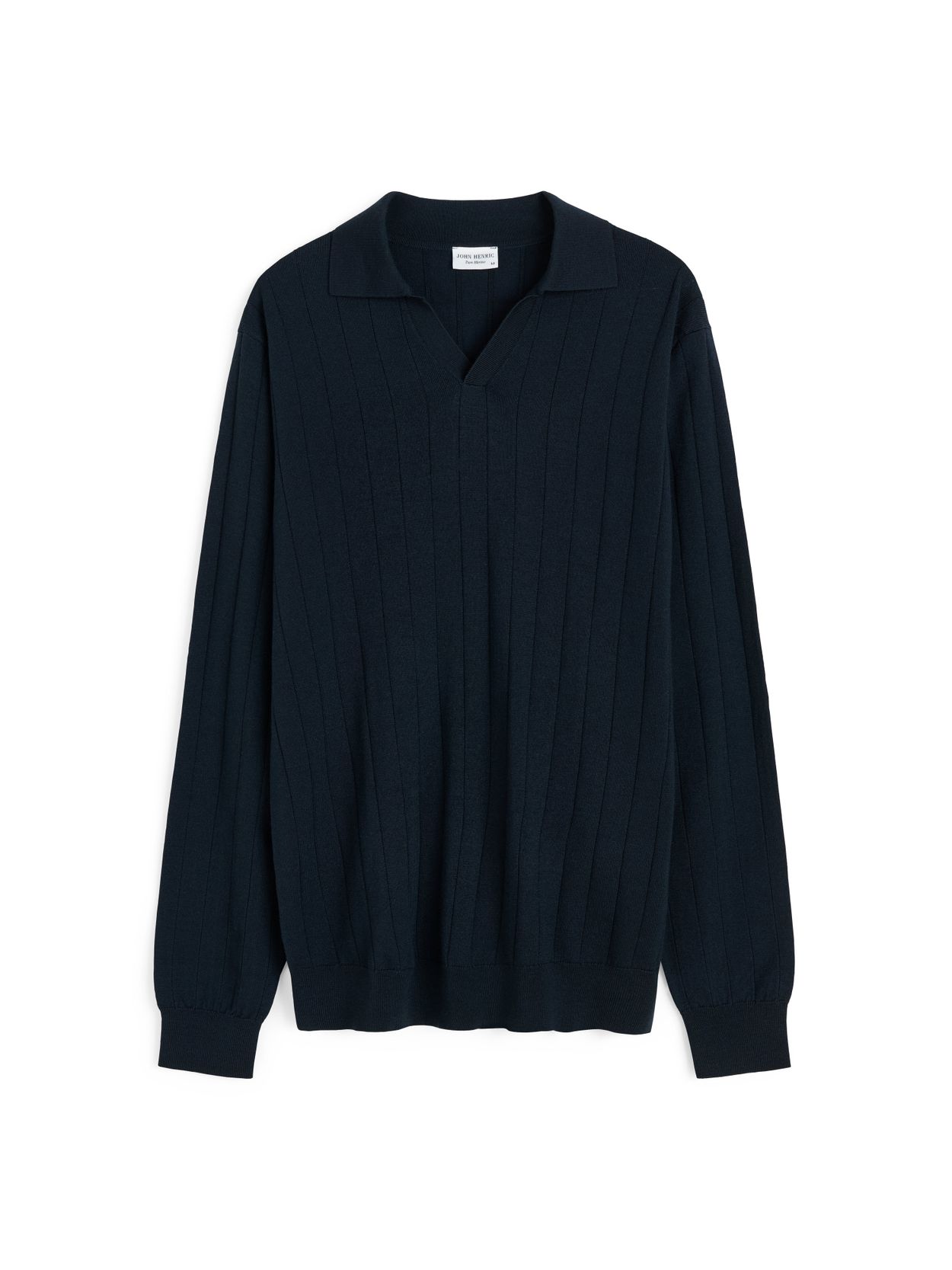 JOHN SWEENEY ネイビーポロセーター薄手 Navy Blue Polo Sweater Regular Fit - Merino Wool Open Collar - Buy