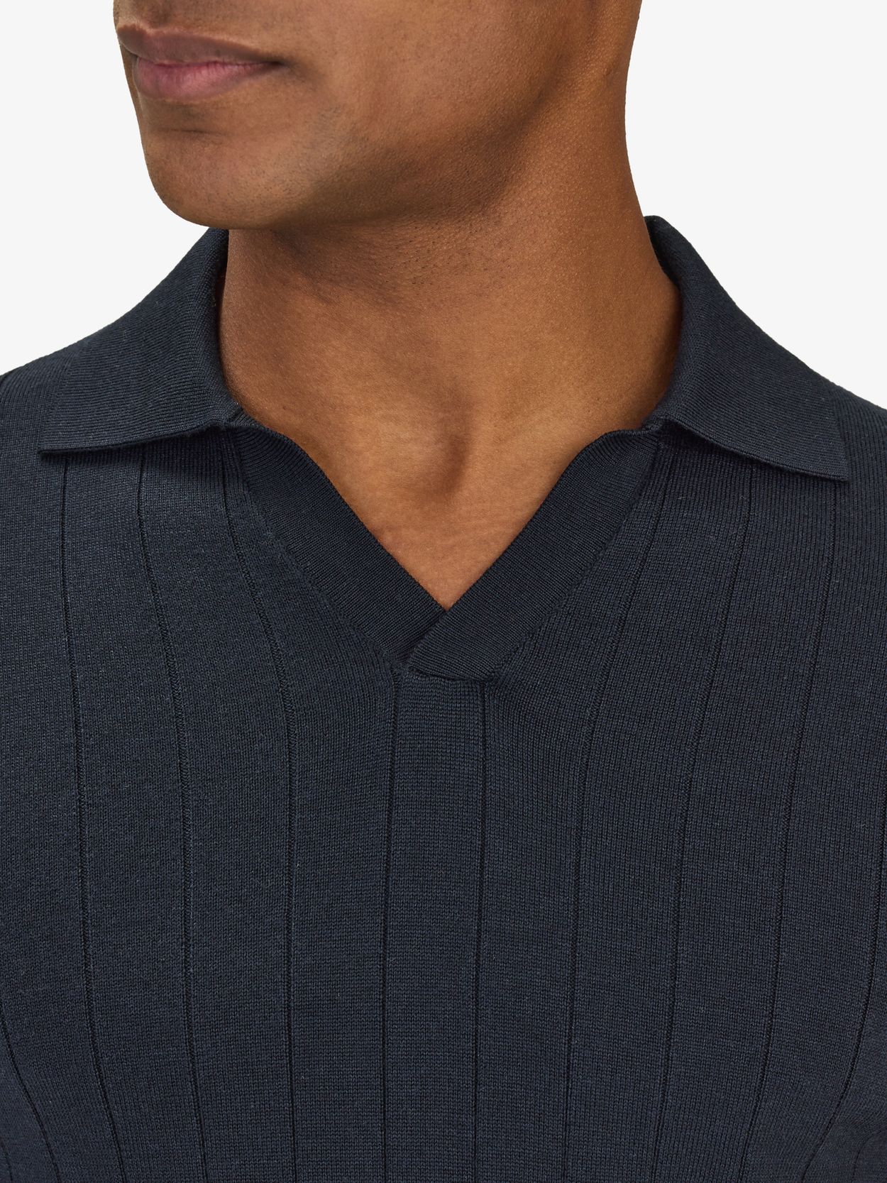 Navy Blue Polo Sweater Regular Fit - Merino Wool Open Collar - Buy