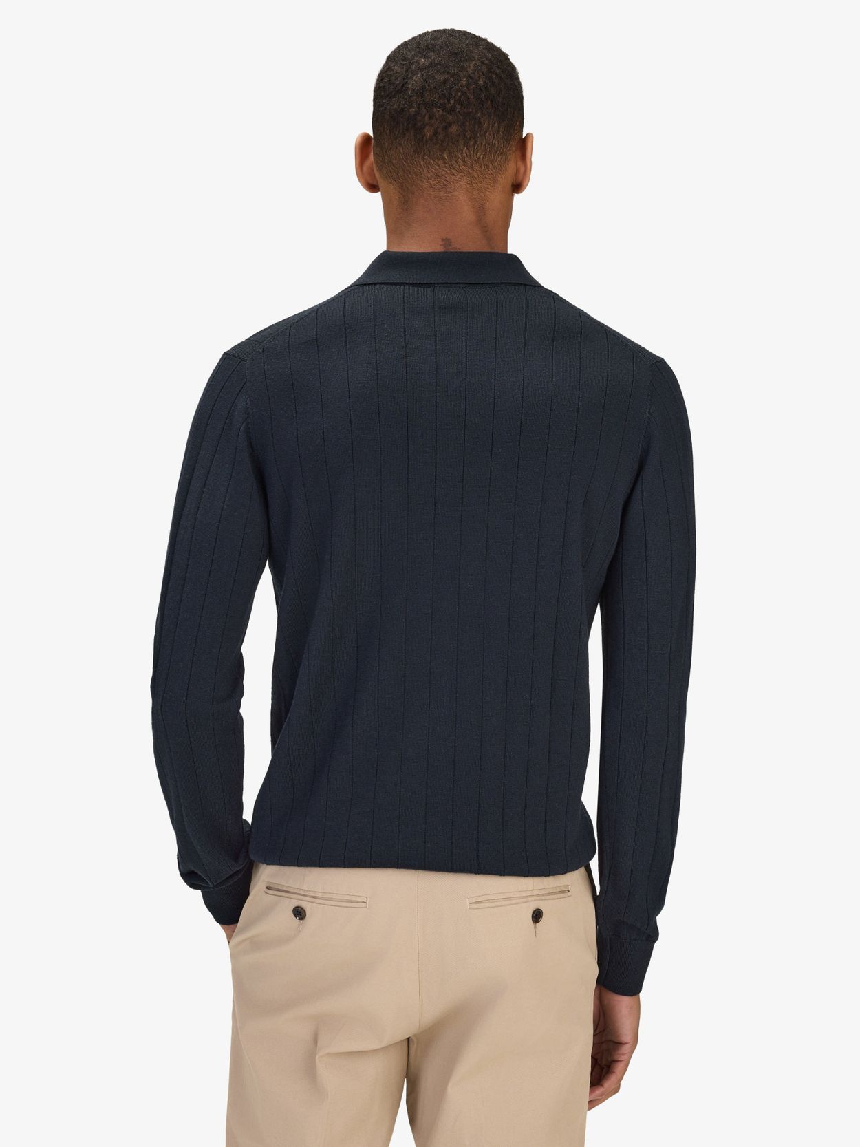 Navy Blue Polo Sweater Regular Fit - Merino Wool Open Collar - Buy
