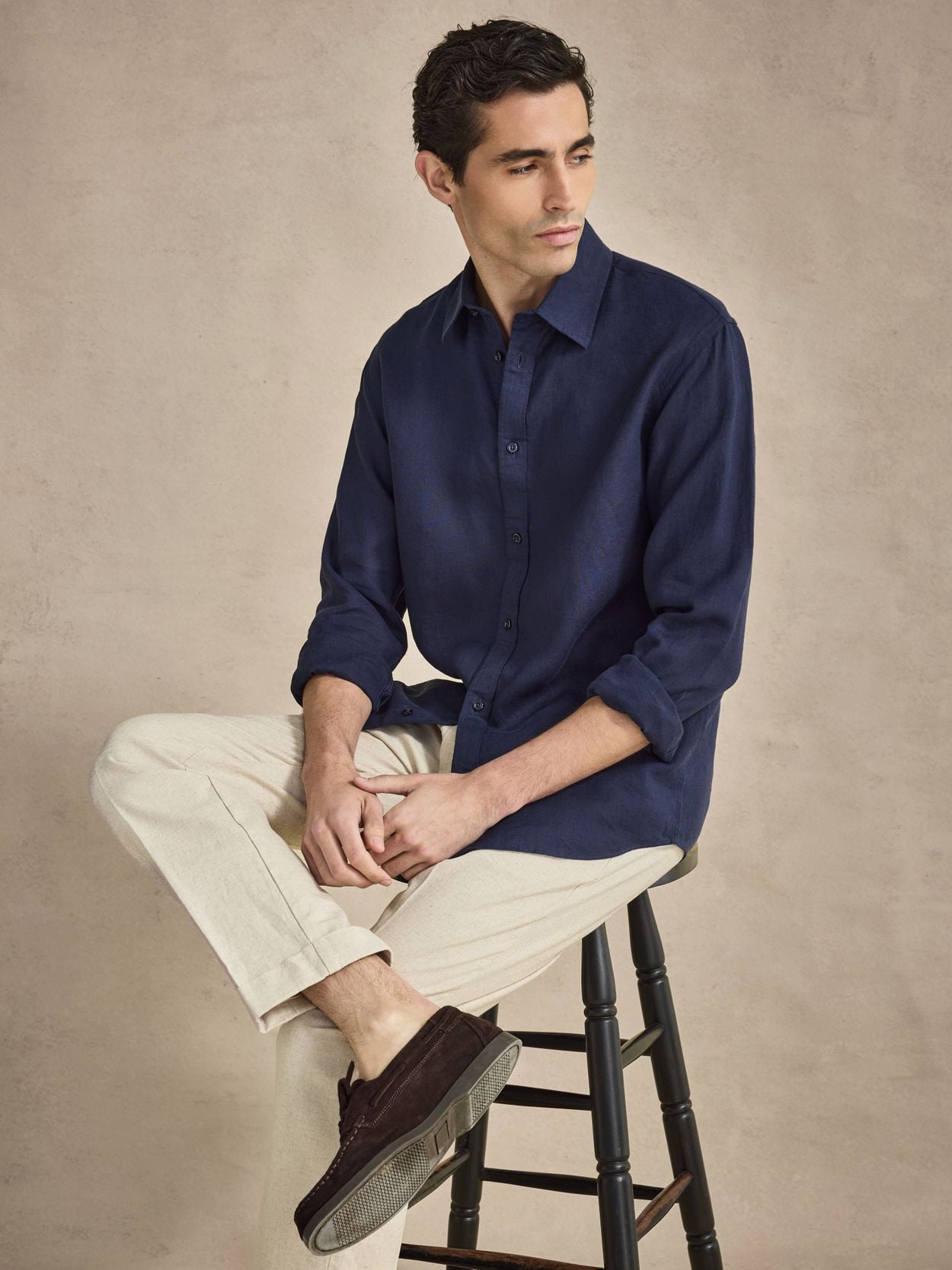 navy linen dress shirt Men's 100% Linen Embroidered Dress Shirt Short Sleeve Sello Navy / XL