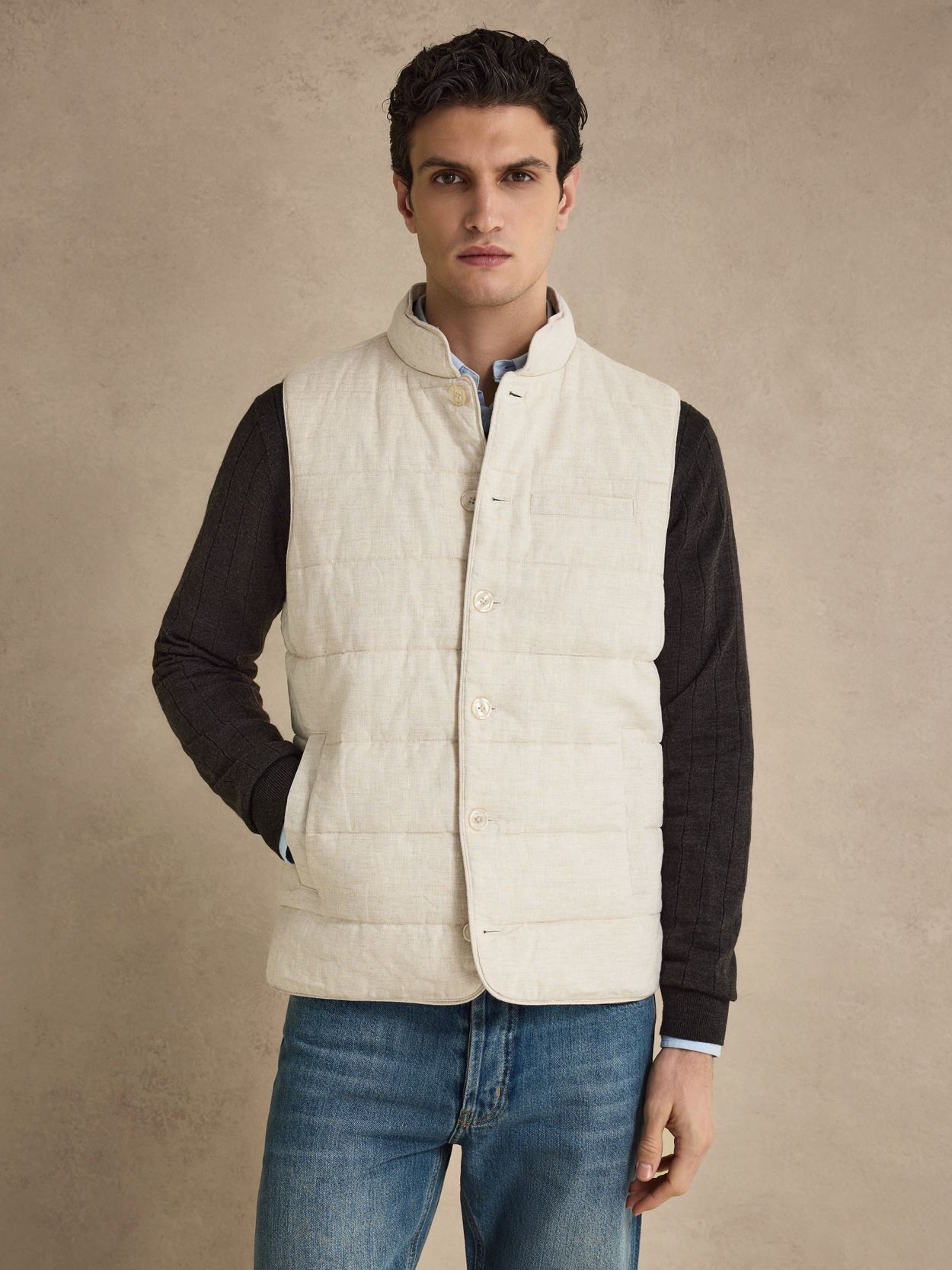 Veste / gilet matelassé homme bleu marine bi matière - Vêtements