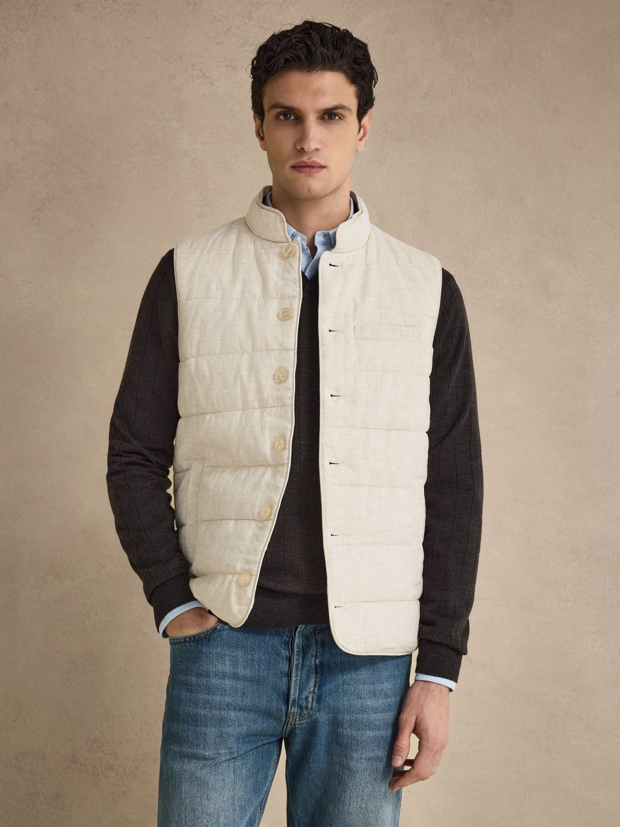 Sand Linen Vest - Linen Padded - Buy online | John Henric