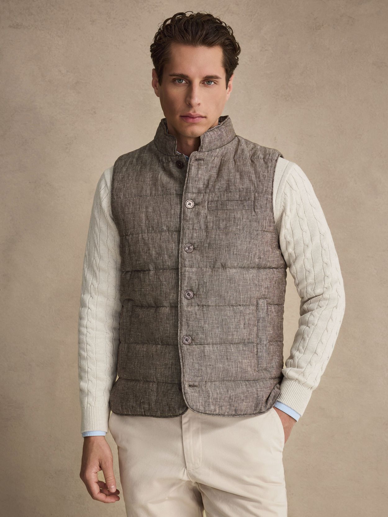 Brown Linen Vest - Linen Padded - Buy online | John Henric
