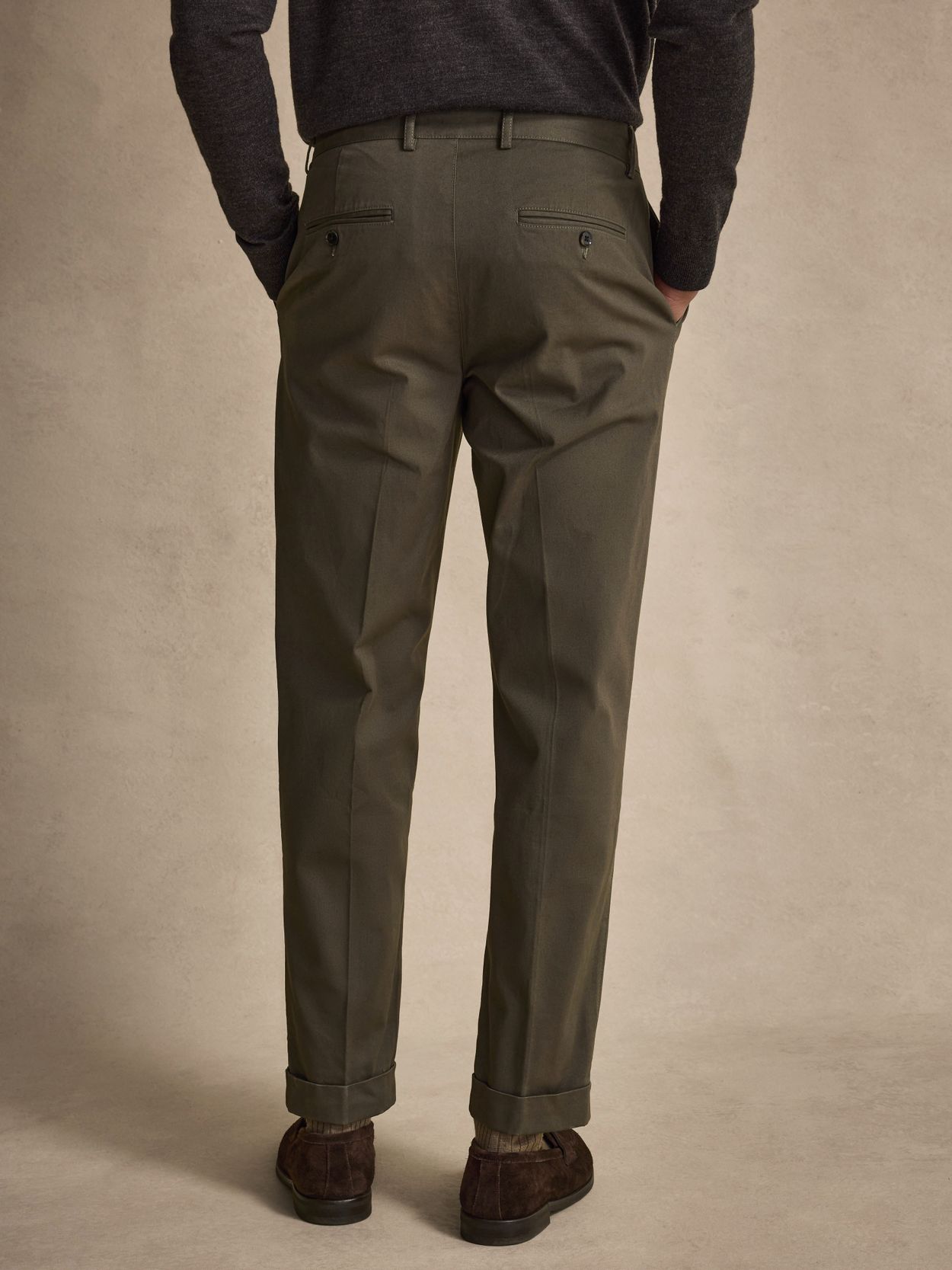 Green Pleated Trousers Relaxed Fit - Cotton Stretch - Buy online
