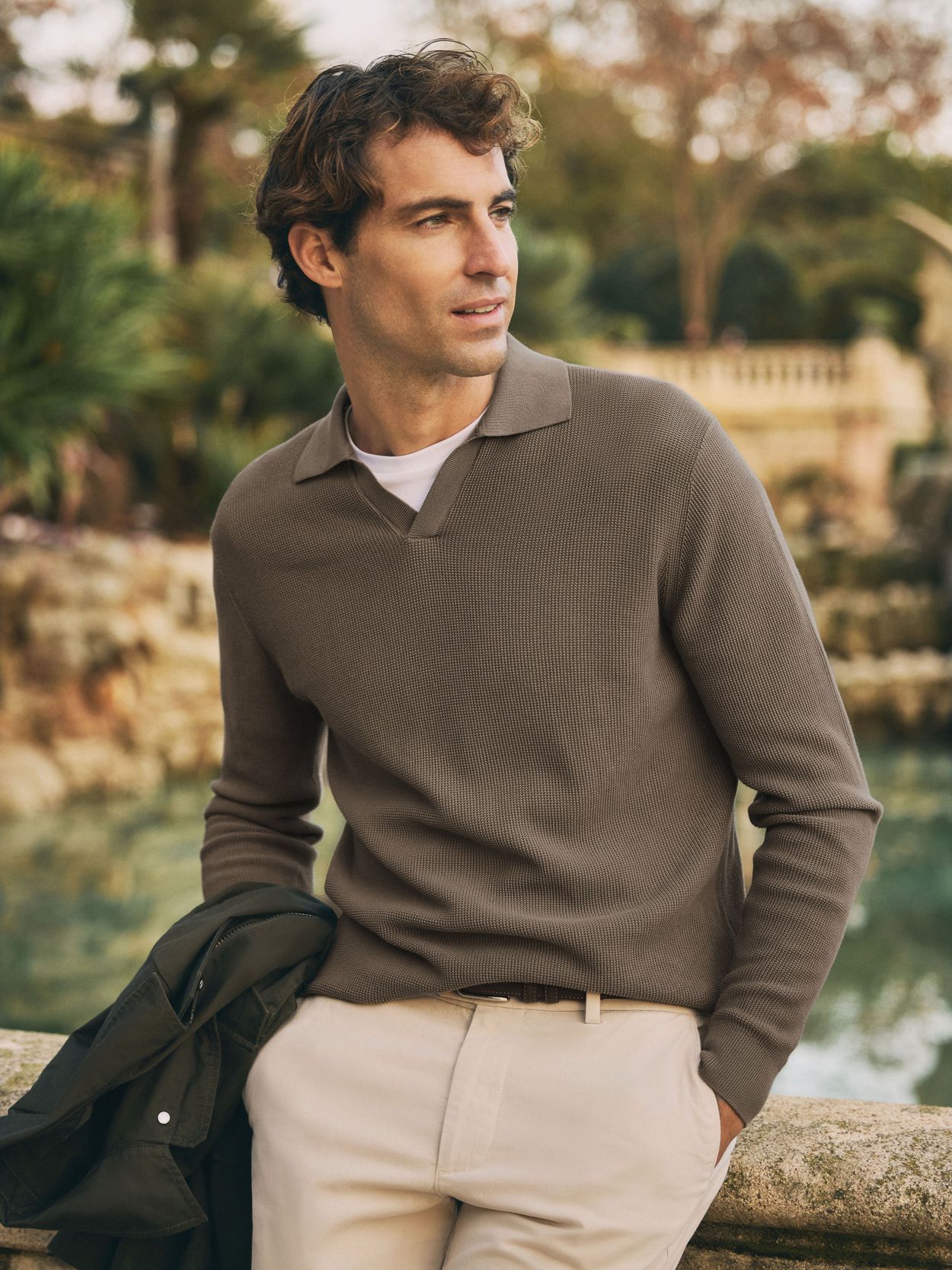 Taupe Polo Shirt - Cotton V-Neck - Buy online | John Henric