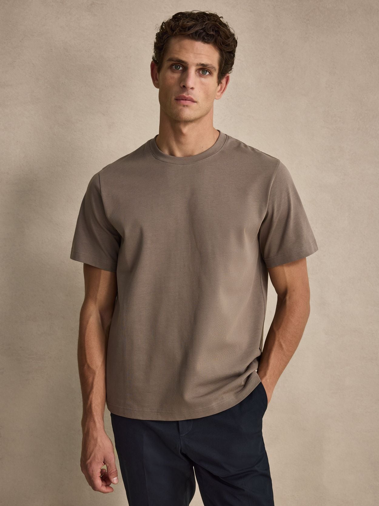 Taupe Midweight T-Shirt - Cotton Casual Fit - Buy online | John Henric