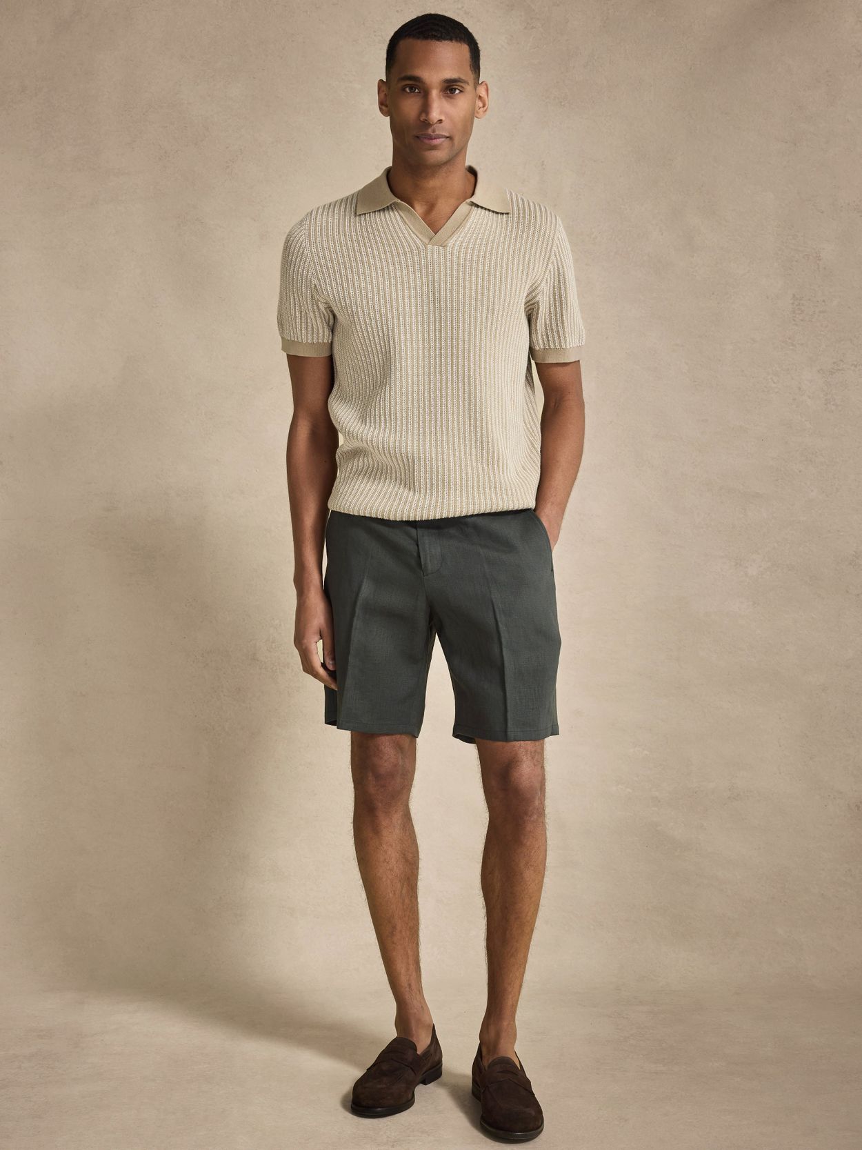 Dark Green Shorts Regular Fit - Linen Regular Fit - Buy online