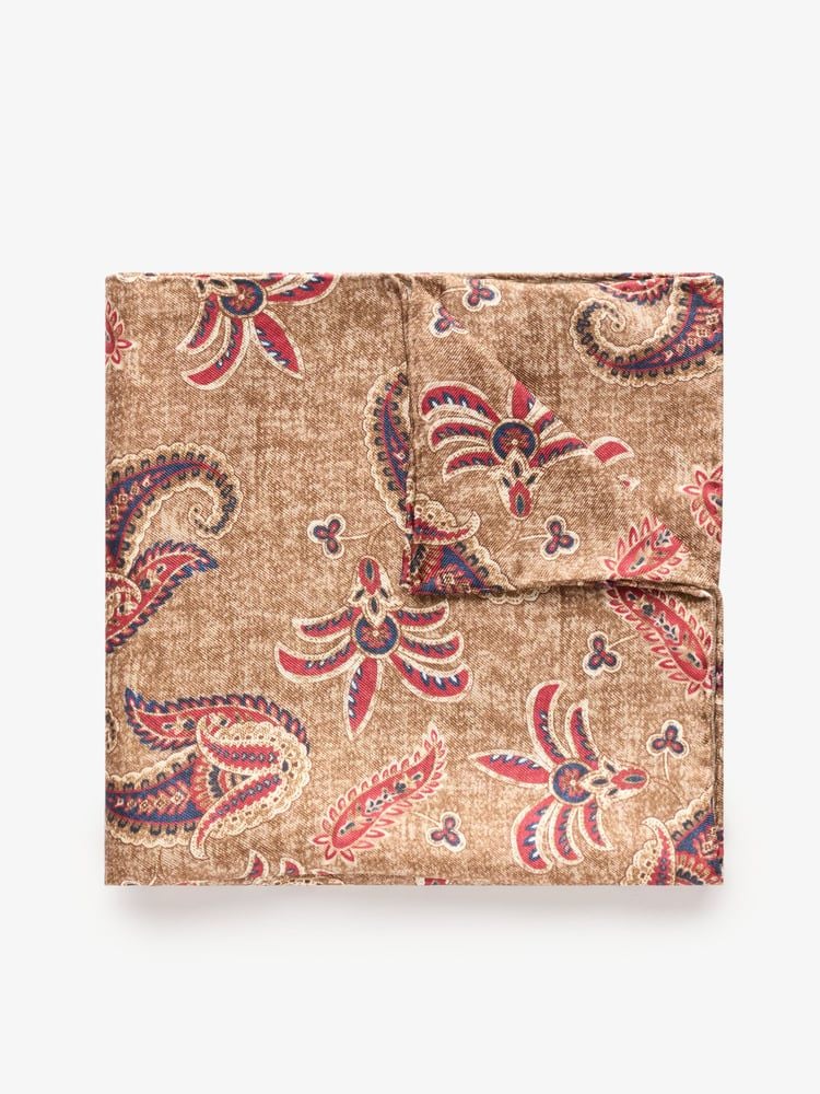 Mouchoir De Poche Vintage Homme - Motif Géométrique Marron Et Multicolore - Coton - Lot 074 - Occasion Comme Neuf